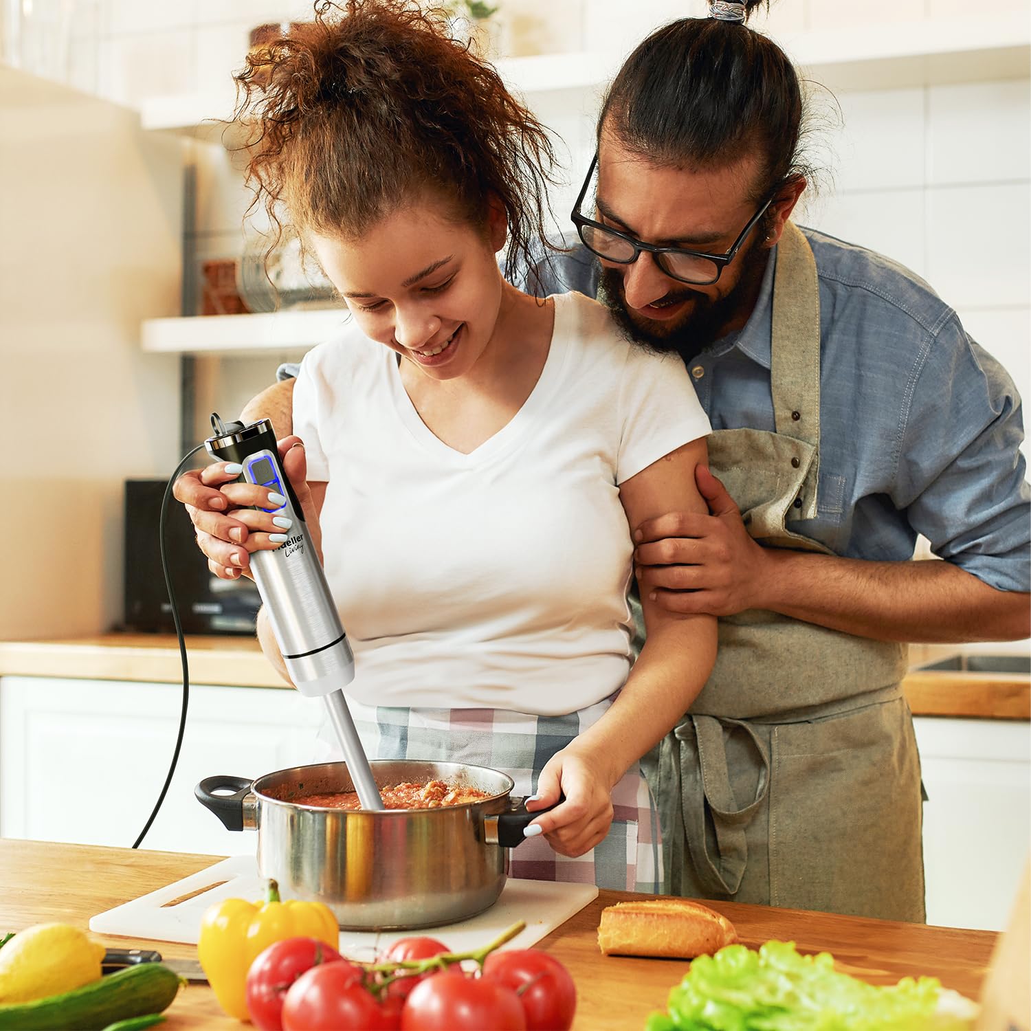 MuellerLiving 8-Speed Stainless Steel Immersion Hand Blender - Powerful 500W Electric Stick Blender with Turbo Mode for Smoothies, Soups, Sauces & Baby Food - Perfect Kitchen Gadget for Cooking, Baking & Meal Prep