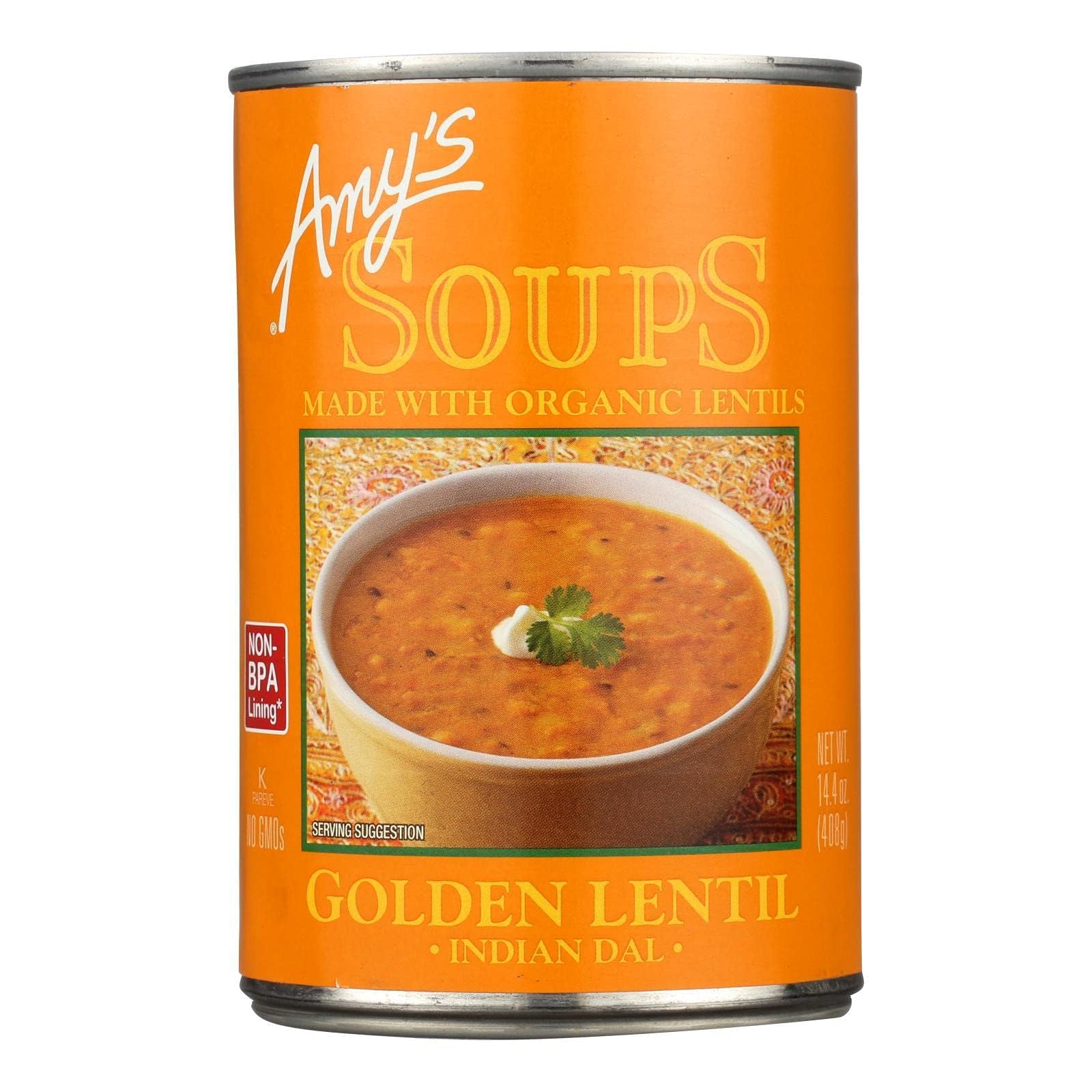 Organic Amy's Kitchen Golden Lentil Soup - 12 Pack of 14.4oz Cans | Gluten-Free, Vegan, Non-GMO | Healthy Ready-to-Eat Meal for Camping, Office Lunch & Emergency Food Supply