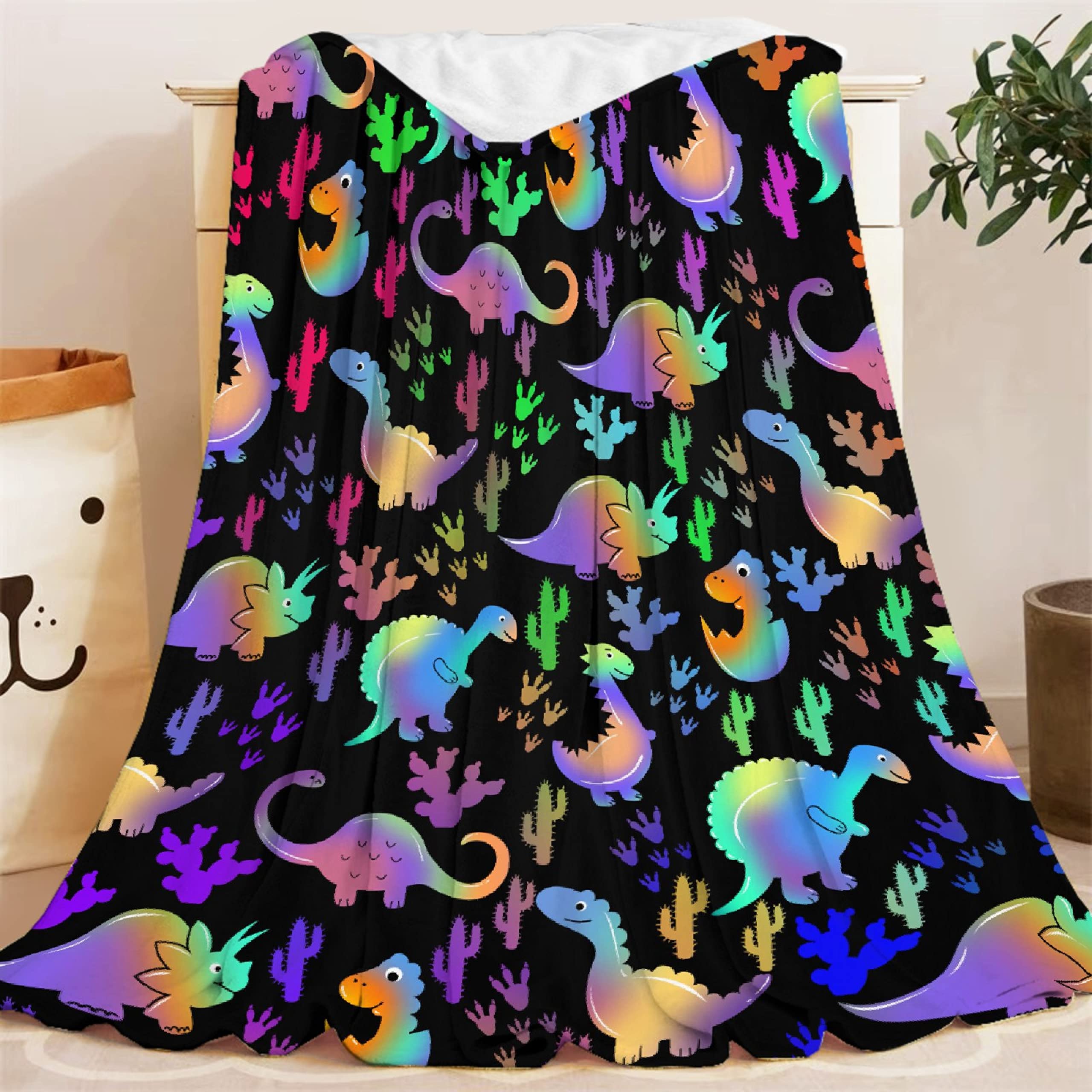 Dinosaur Fleece Blanket for Kids & Adults - Soft Plush Throw for Boys, Girls, Toddlers (120