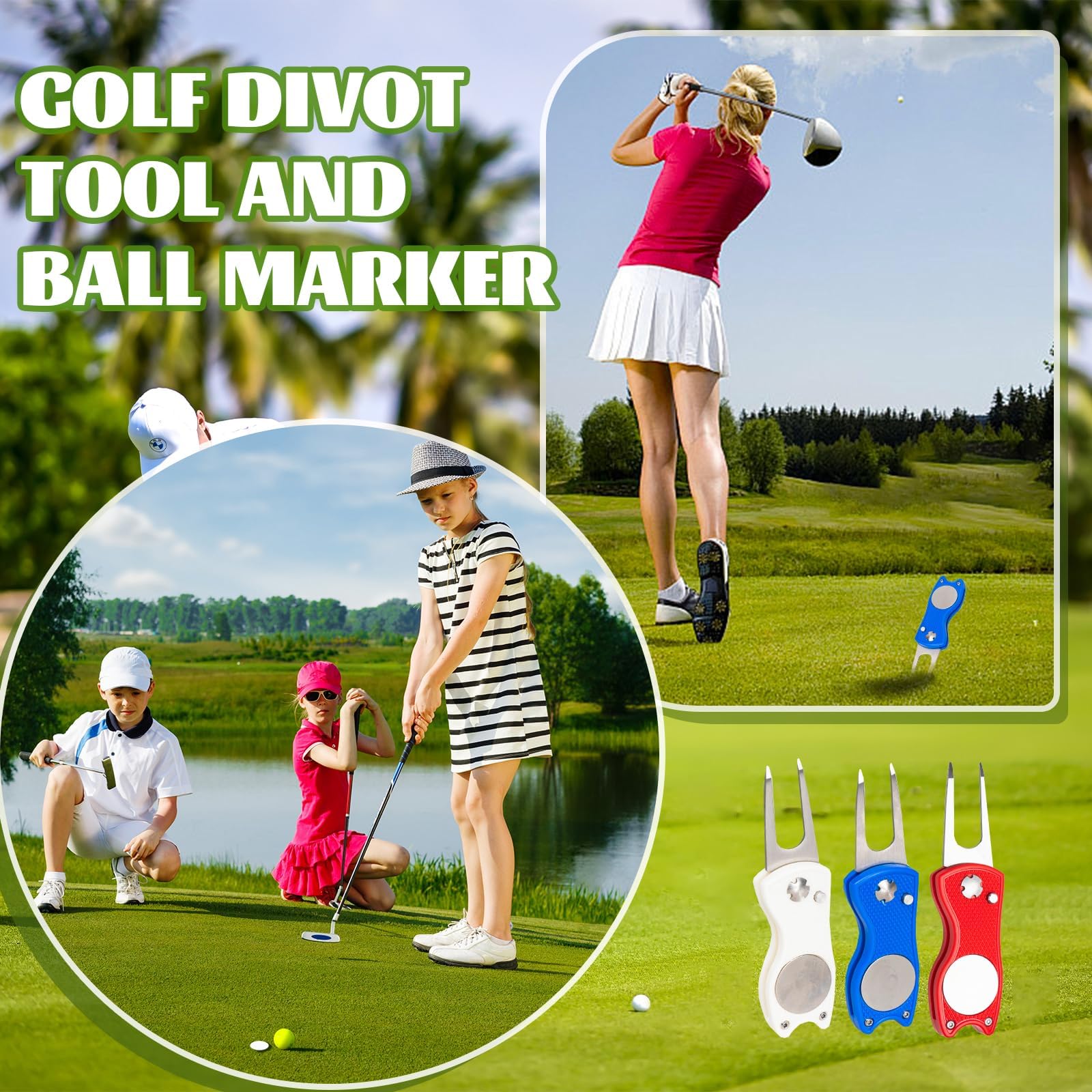 Foldable Golf Divot Repair Tool with Magnetic Ball Marker - Portable Golf Accessories for Course Repair & Practice - Perfect for Golfers, Tournaments & Training Sessions