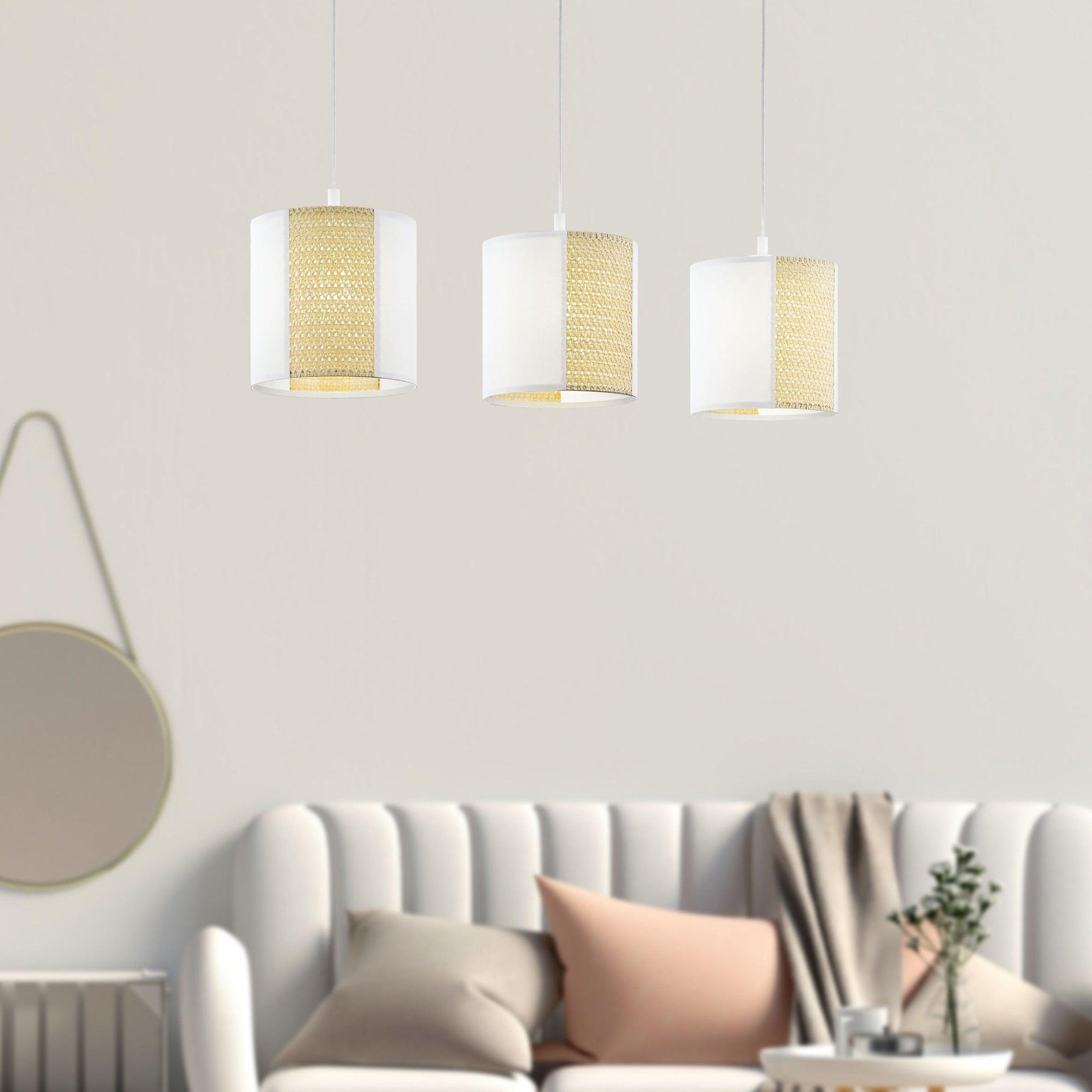 Eglo Arnhem 3-Light Ceiling Pendant Lamp - Natural Kraft Paper & Seagrass Shade - Modern Farmhouse Lighting for Dining Room, Kitchen Island or Bedroom