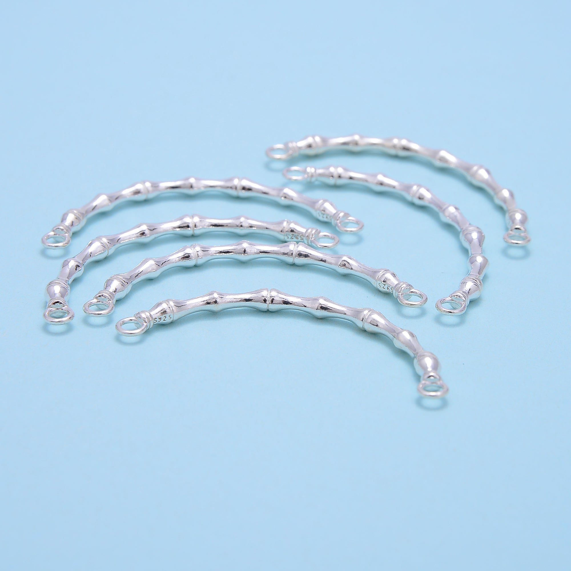 925 Sterling Silver Bamboo Curved Tube Connector - 3x45mm (1 Piece) - Perfect for Jewelry Making, DIY Crafts, and Beading Projects