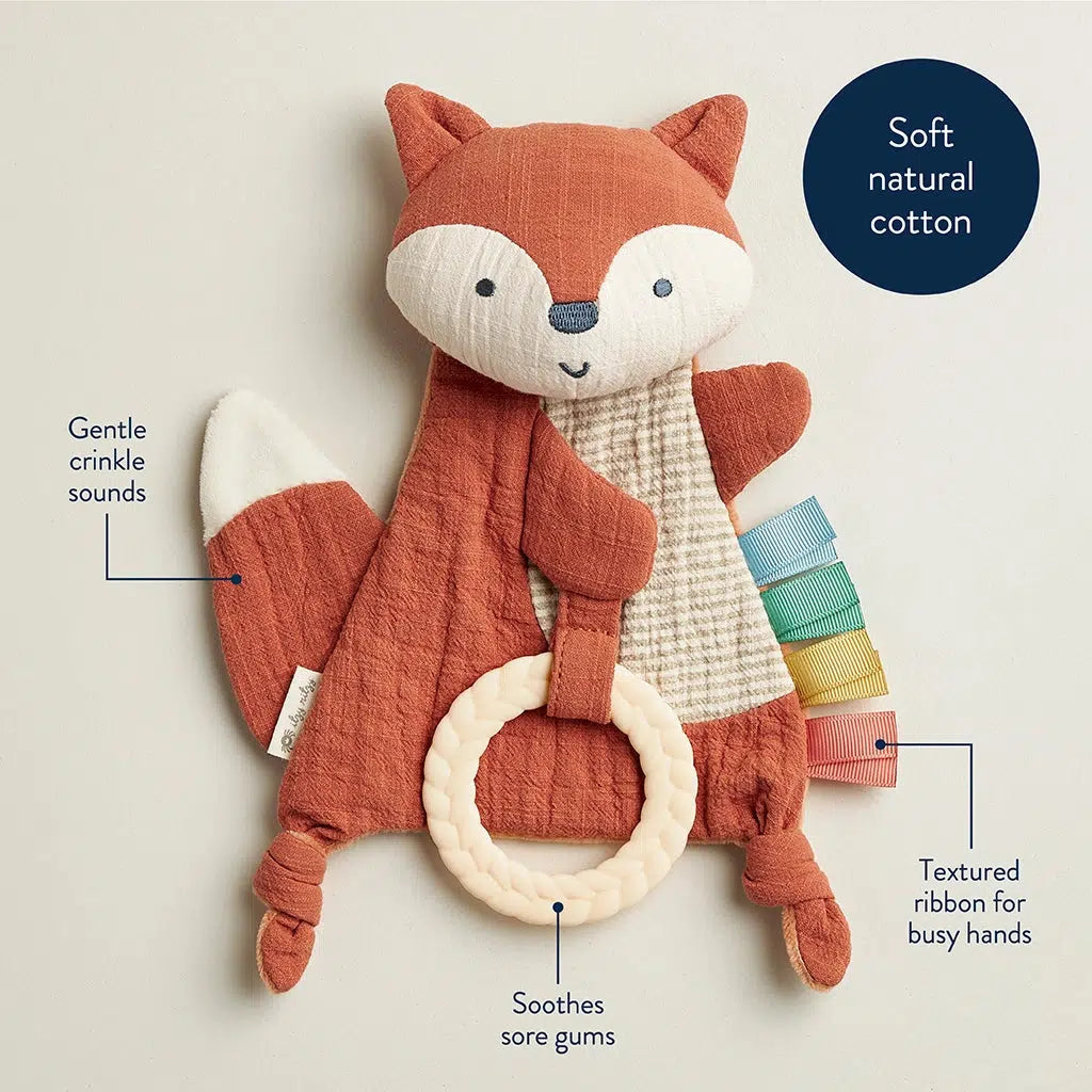 Itzy Ritzy Bitzy Crinkle Sensory & Teether Toy - Fox - Soft Baby Teething Toy with Crinkle Sound for Sensory Play, Infant Development & Soothing Gums - Perfect for Newborns, Toddlers & On-the-Go Parents