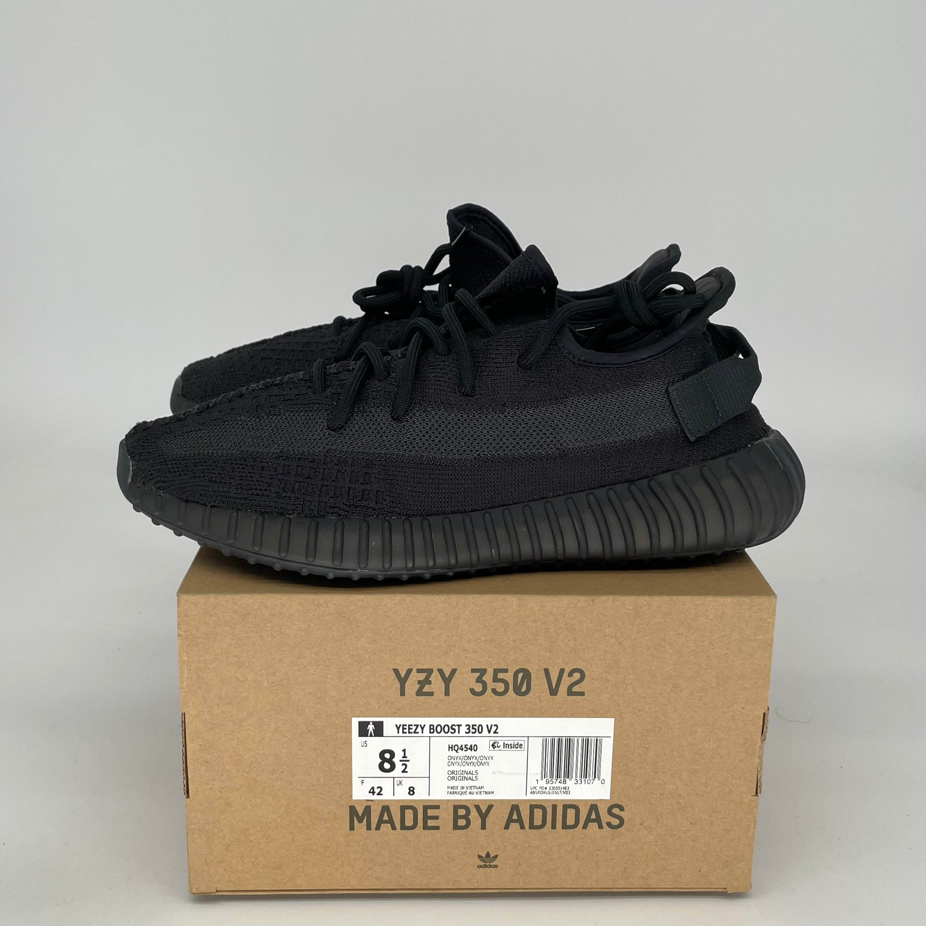 Adidas Yeezy Boost 350 V2 Onyx Black Sneakers - Men's Size 8.5 (HQ4540) | Running Shoes, Gym Workout & Casual Streetwear Fashion