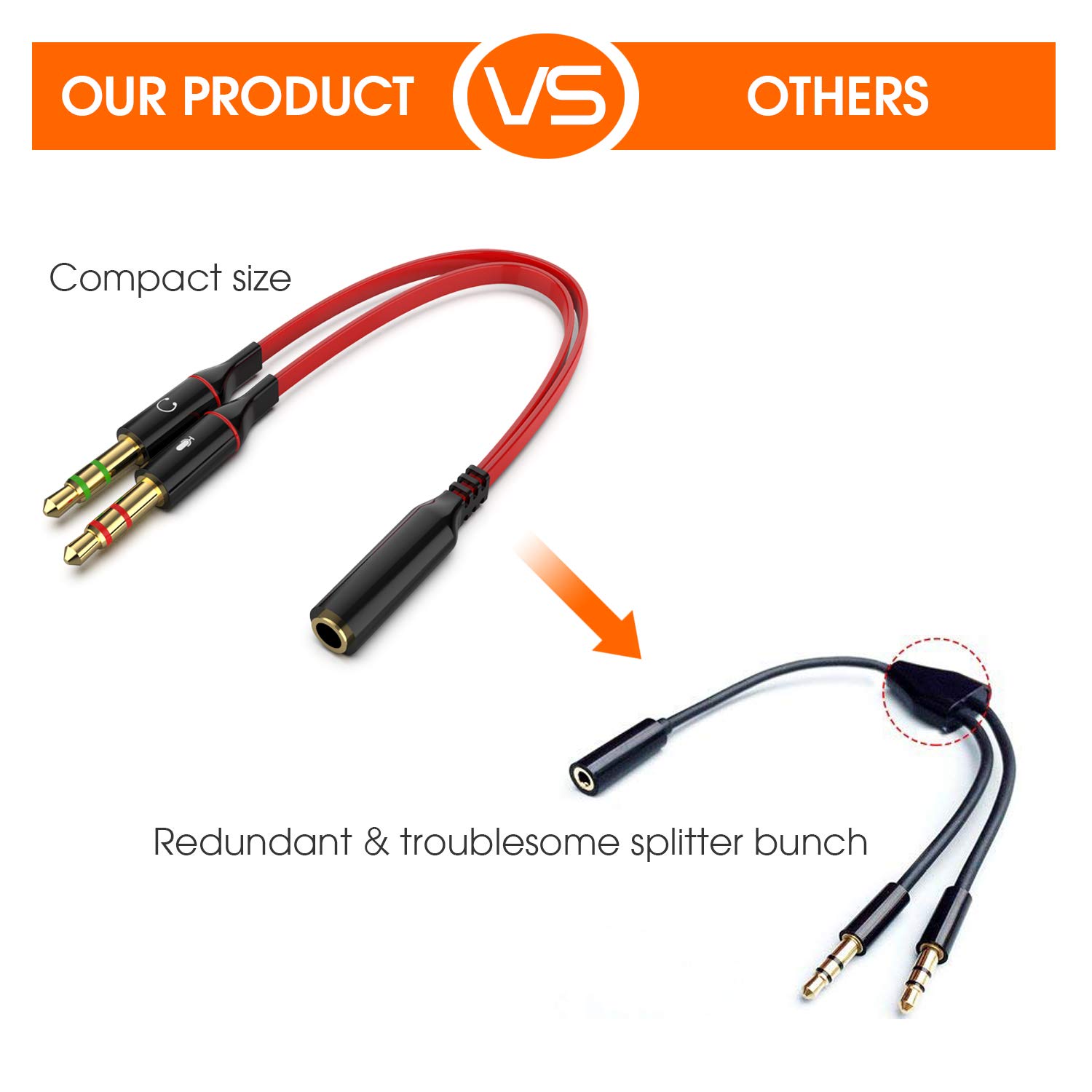 Maeline 3.5mm Headphone Splitter Adapter - Dual Male to Female Mic Audio Cable for PC, Gaming Headset, Laptop, Speaker - Perfect for Online Gaming, Conference Calls & Music Sharing (Red)
