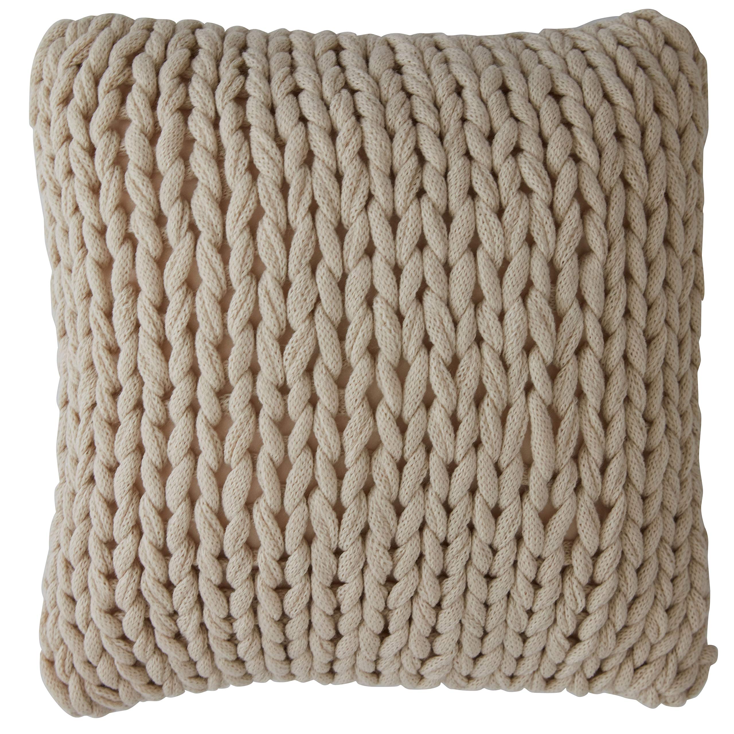 Chunky Cable Knit Throw Pillow 18x18 Inches - Soft Decorative Couch Pillow Cover for Living Room, Bedroom, Sofa - Taupe Cozy Home Accent for Fall and Winter Decor