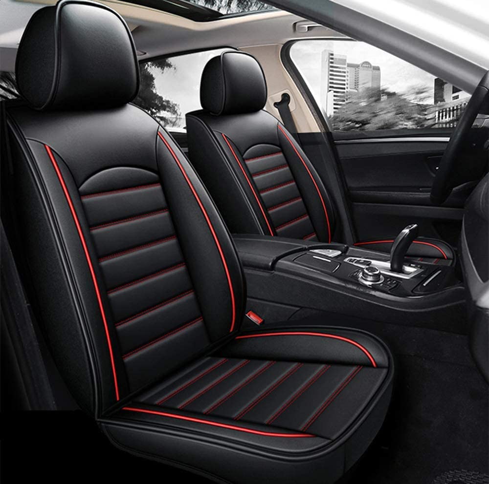 Premium FHJBP Full Protection Car Seat Cover - Universal Fit, Waterproof Leather Seat Protector for All Seasons (Black/Red) - Ideal for SUVs, Trucks & Family Vehicles