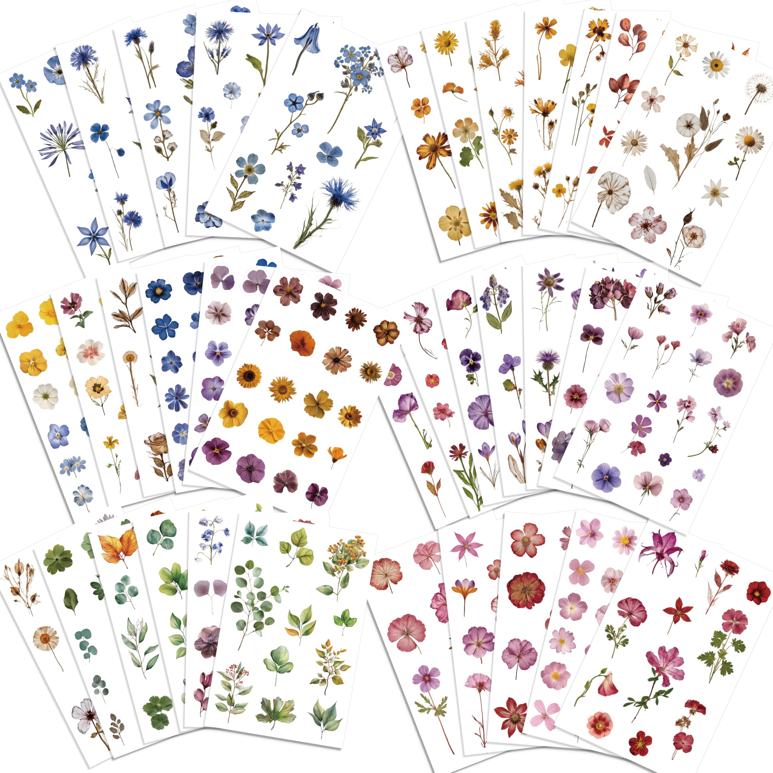 500 Pieces Pressed Flower Stickers (36 Sheets) - Dried Flower Decals for Scrapbooking, Junk Journals, Bullet Journals & Planners - Perfect for DIY Crafts, Memory Books & Stationery Decoration