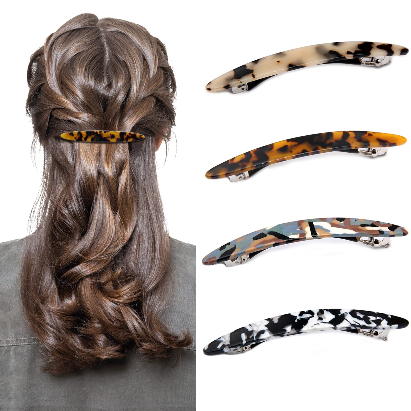 No-Slip Hair Barrettes for Thick Hair - 4pcs Retro Clips for Women | Styling & Everyday Use