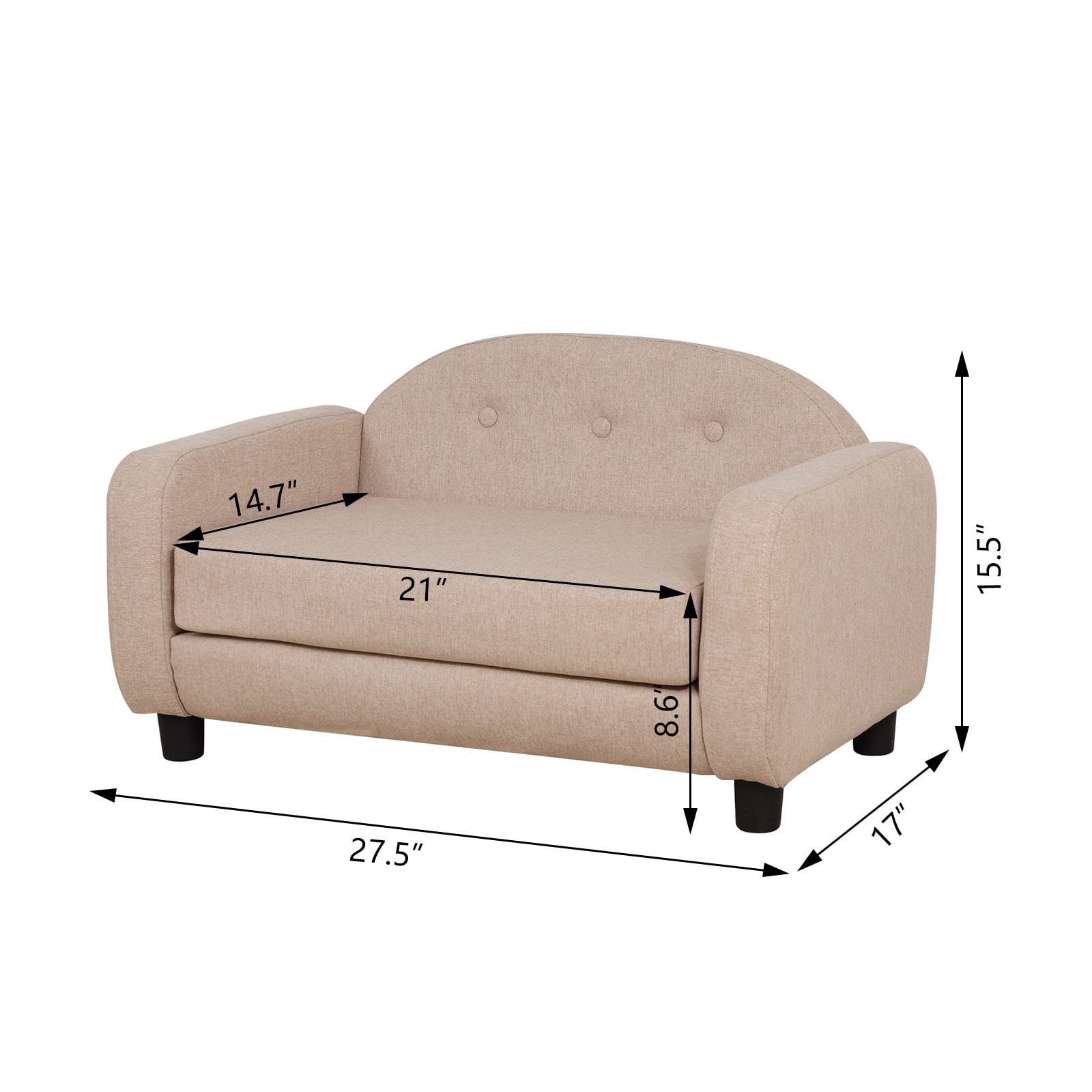 Premium Modern Pet Sofa Bed for Dogs & Cats - Washable Linen Cover Puppy Couch, Mini Pet Bed for Small Breeds (Beige) | Cozy Sleeping Spot for Living Room, Bedroom & Pet Nursery