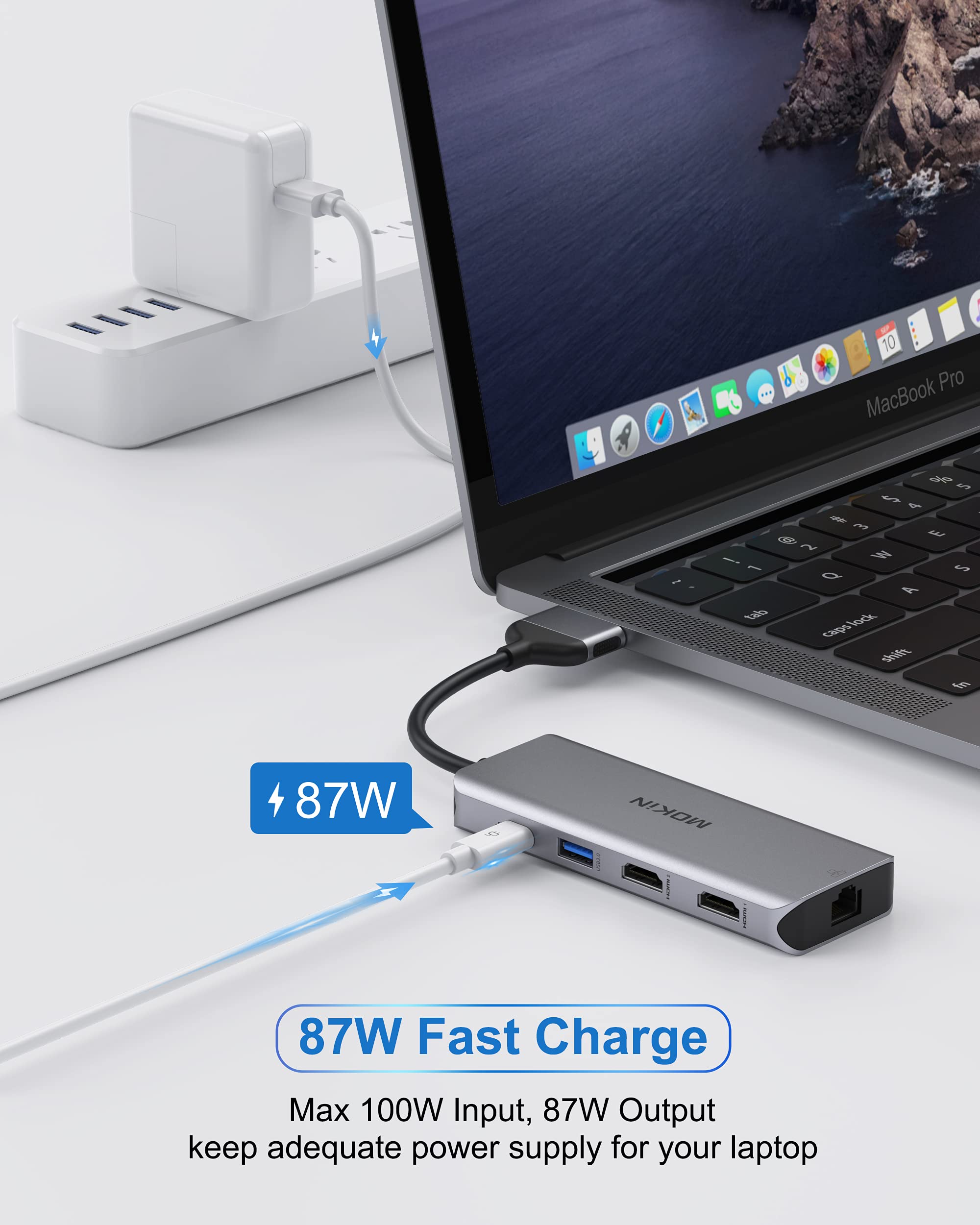 9-in-1 USB C Hub for MacBook Pro/Air - Dual HDMI 4K Adapter, 100W PD Charging, Ethernet, 3 USB Ports, SD/TF Card Reader - Perfect for Home Office, Video Editing & Multi-Monitor Setup