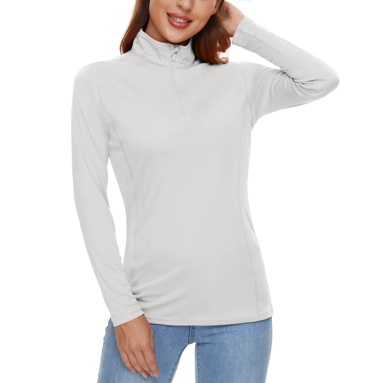 CRYSULLY Women's Long Sleeve Sun Protection UPF 50+ Shirt - 1/4 Zip Quick Dry Hiking Top for Summer, Outdoor Activities & Travel | Lightweight Breathable Activewear for Running, Camping & Yoga
