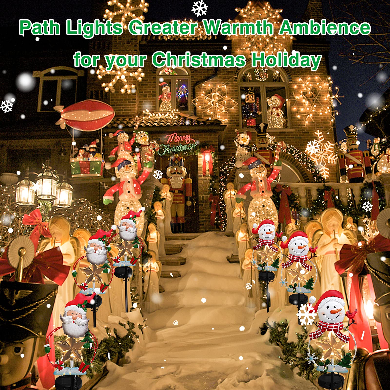 2 Pack Solar Powered LED Christmas Pathway Lights with Snowman & Santa - Outdoor Yard, Garden, Patio, Lawn Decor for Holiday Season | Weatherproof & Energy Efficient