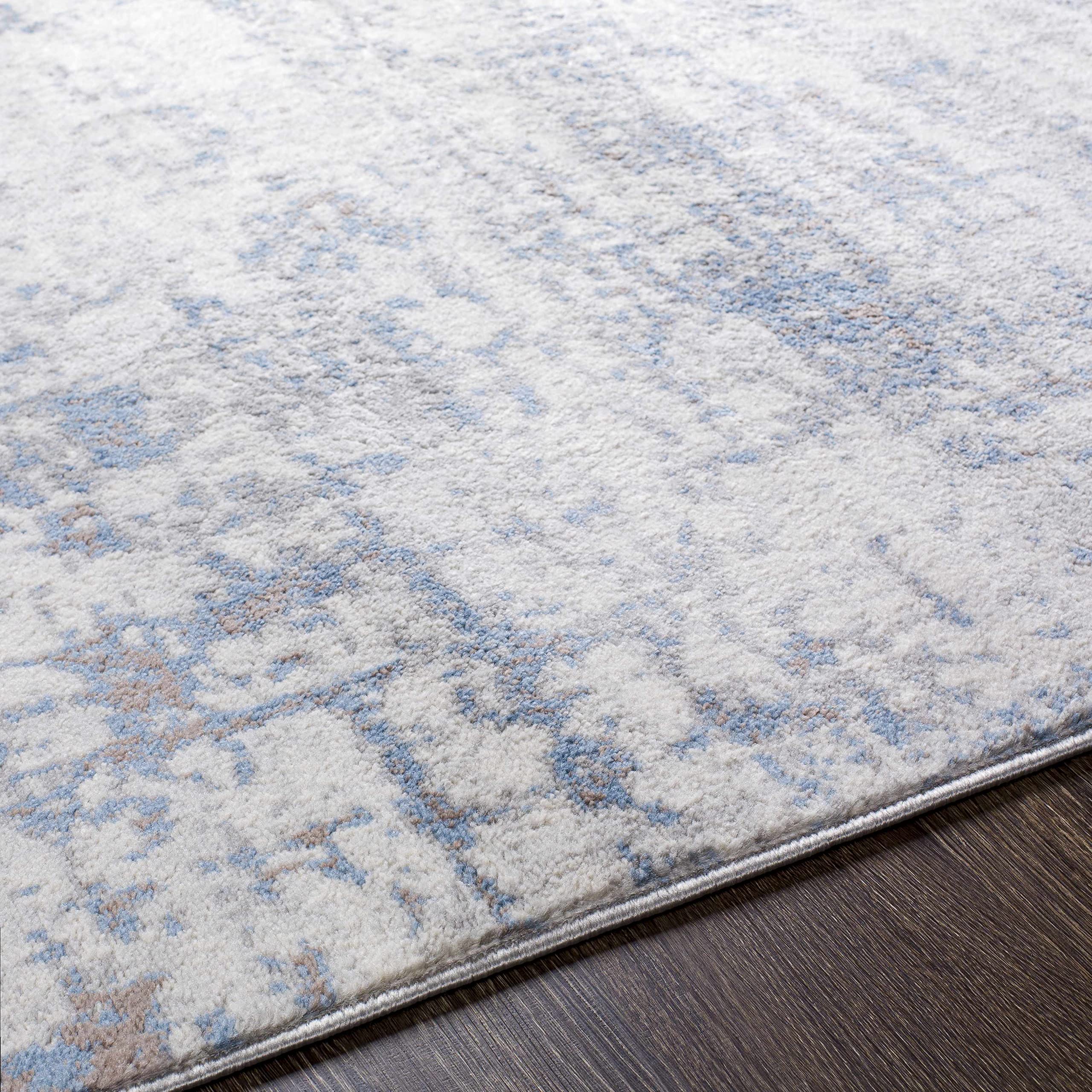 Hauteloom Texanna Neutral Abstract Bohemian Area Rug - Modern Distressed Carpet in Blue, Gray & Cream - 7'10