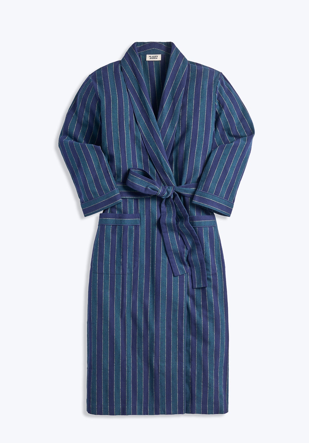 Marianne Long Robe - Soft Flannel Striped Bathrobe for Women in Green, Navy & Gold | Cozy Loungewear for Spa, Relaxation & Winter Comfort