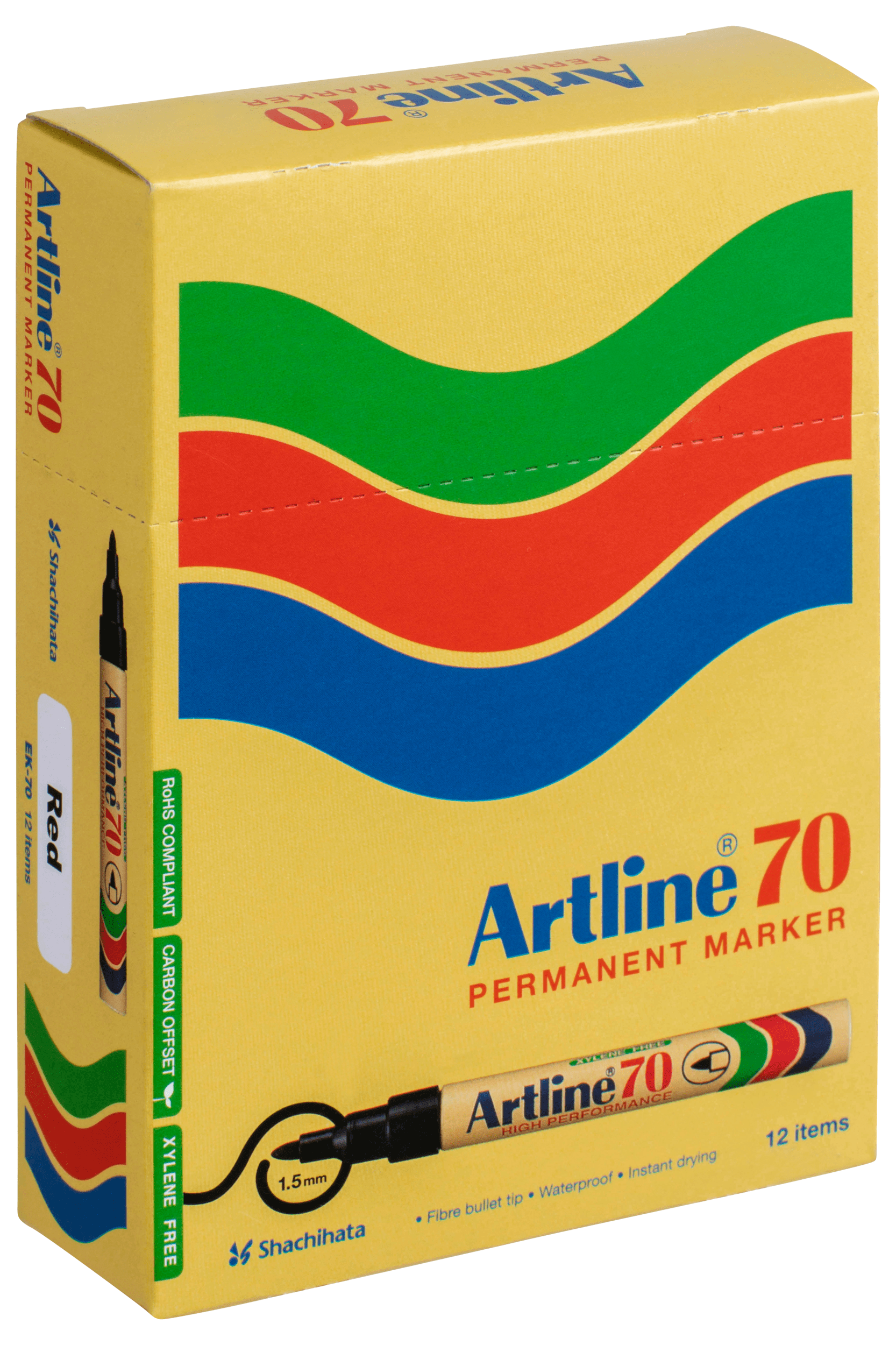 Artline 70 Permanent Marker Bullet Tip Red - 12 Pack - Waterproof & Fade-Resistant Ink for Office, School & Craft Projects