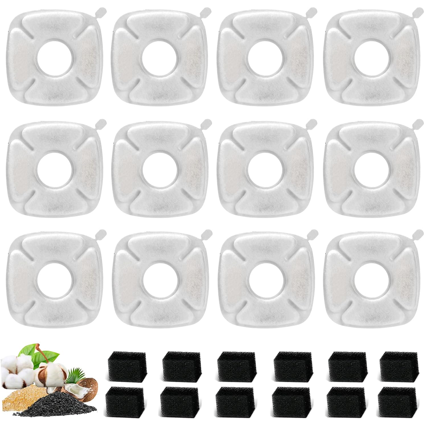 12-Pack Replacement Water Fountain Filters for Veken 67oz/2L, 95oz/2.8L & 135oz/4L Cat Water Dispensers - Includes Pre-Filter Sponges - Perfect for Multi-Cat Homes & Continuous Fresh Water Supply