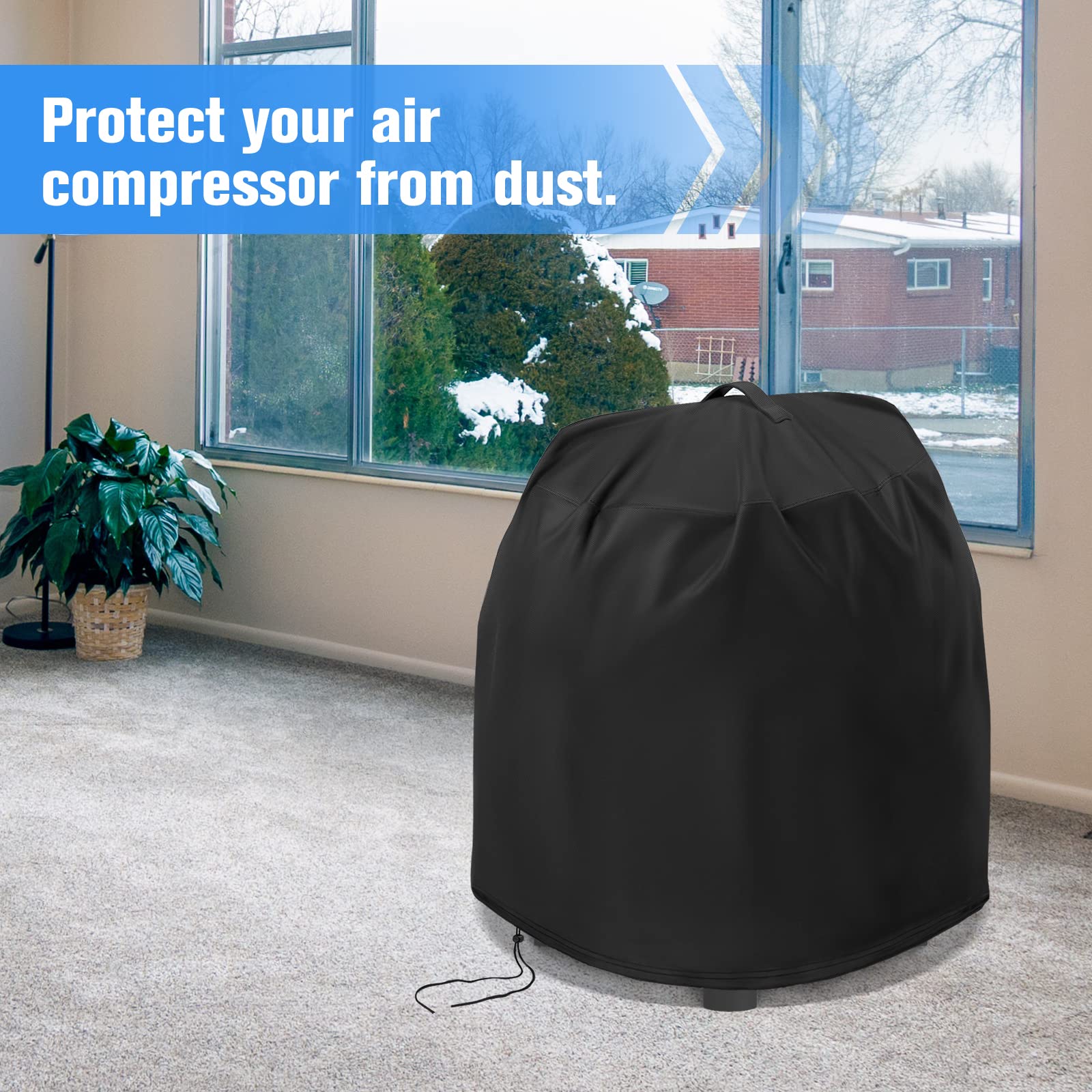 Kingling 6 Gallon Air Compressor Cover - Waterproof Dust Protection for Portable Pancake Air Compressors (Black) | Ideal for Garage Storage, Construction Sites & Outdoor Equipment Protection