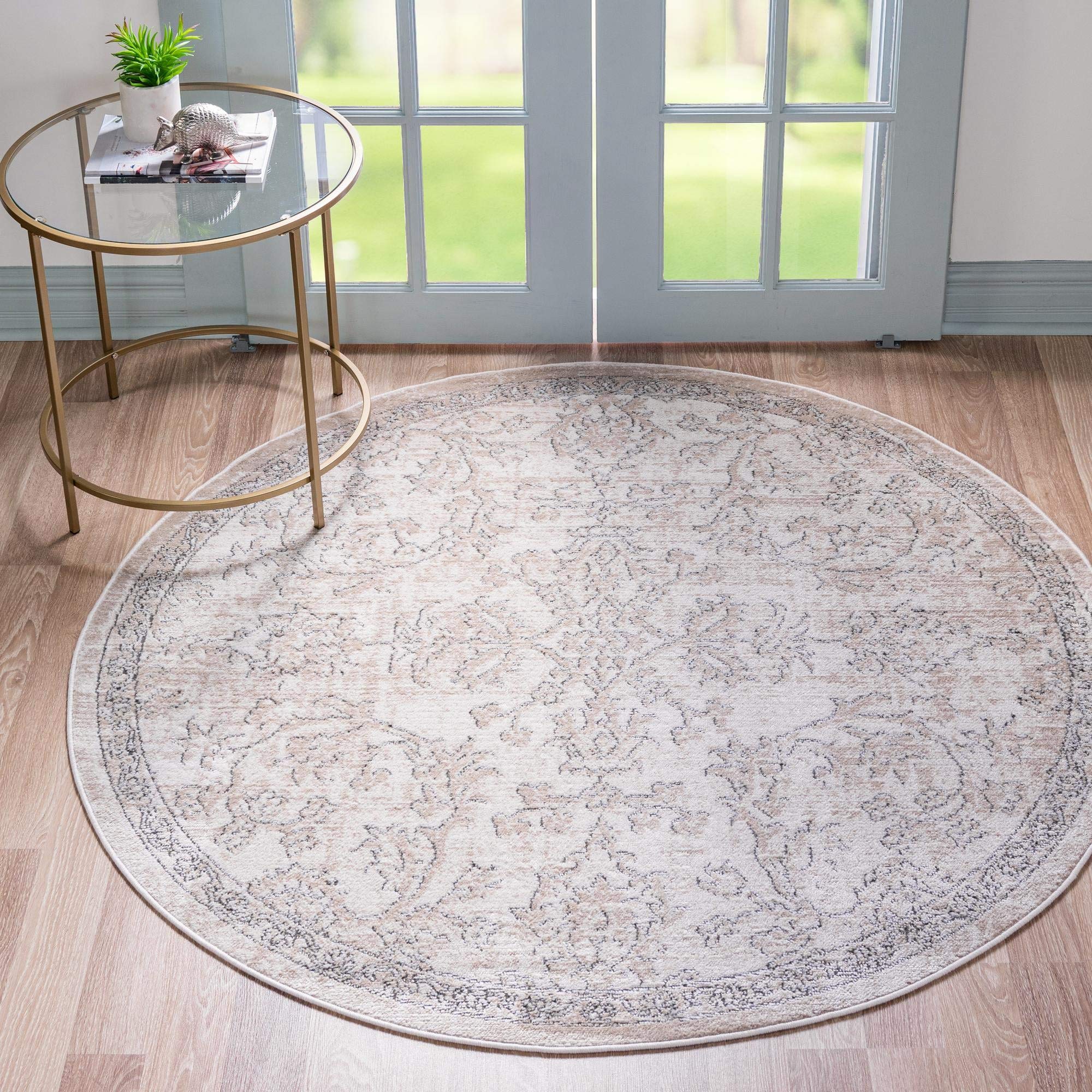 Oregon Collection 7 Ft Round Ivory Low-Pile Rug - Soft Kitchen & Dining Room Carpet for Home Decor | Perfect for Farmhouse, Modern & Cozy Living Spaces
