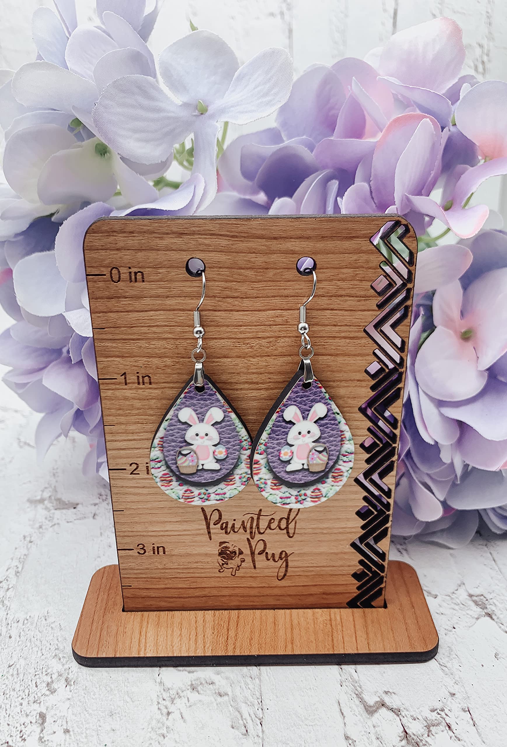 Handmade Wooden Bunny Dangle Drop Earrings for Women - Purple & Pink Easter Jewelry by The Painted Pug | Perfect for Spring Celebrations, Easter Gifts & Party Accessories