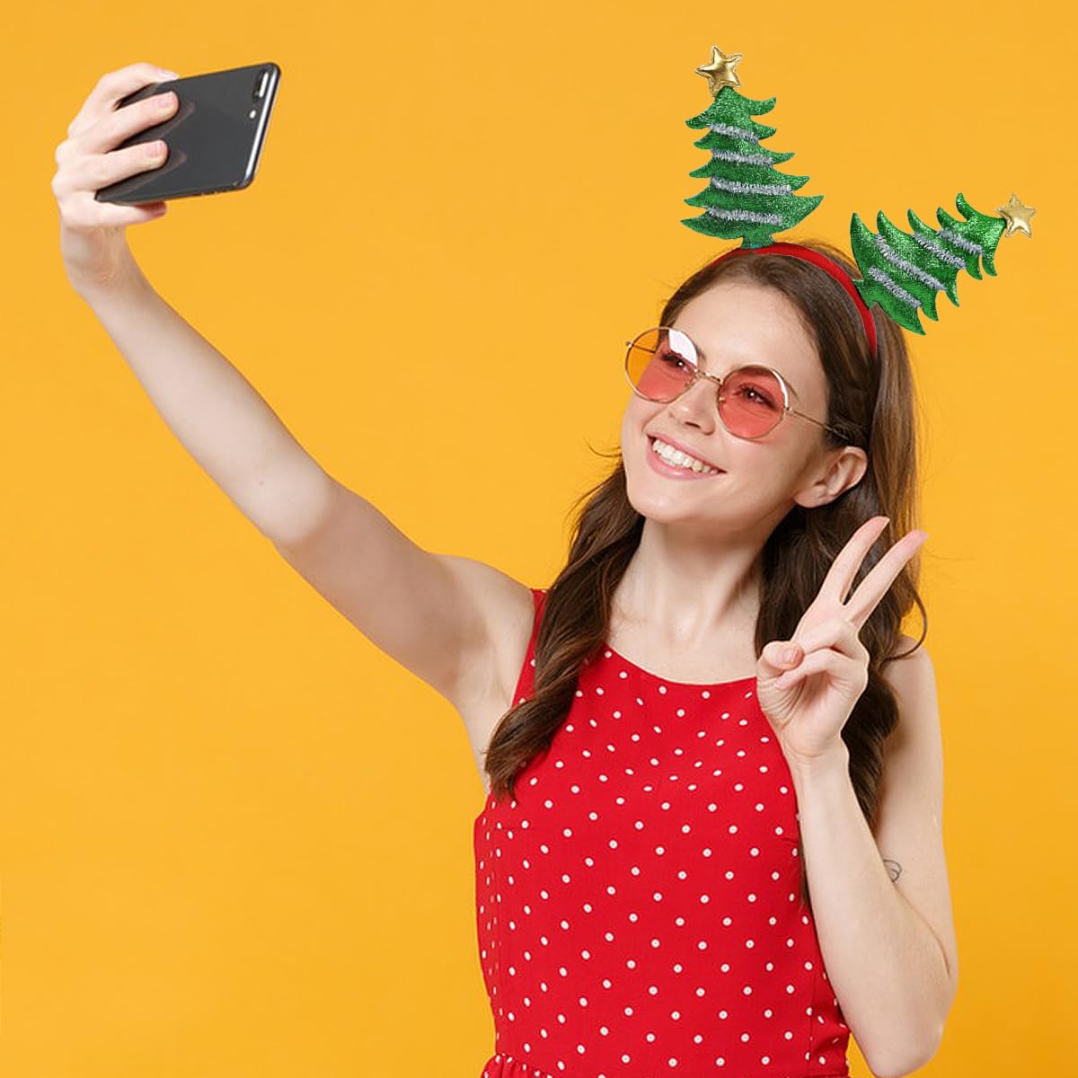 Christmas Headbands for Women - Glitter Powder Hair Hoop with Golden Star & Green Red Christmas Tree Design | Festive Hair Accessories for Women & Girls | Perfect for Christmas Parties, Holiday Gatherings & Festive Celebrations