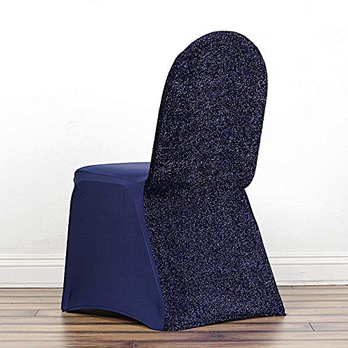 25 Pcs Navy Blue Metallic Spandex Stretchable Banquet Chair Covers - Elegant Slipcovers for Wedding, Party & Reception Decorations - Perfect for Indoor & Outdoor Events