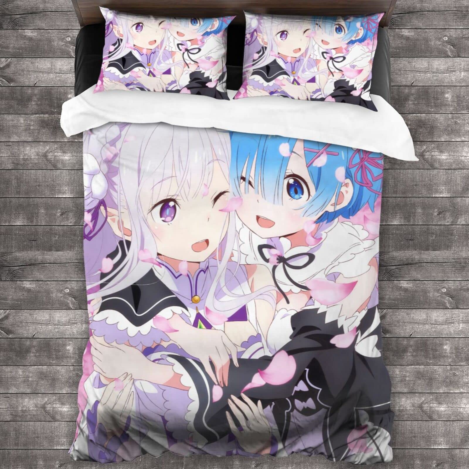 Re Zero Rem Ram Anime Duvet Cover Set - Twin Size 86x70 Inches, 3-Piece Bedding (No Comforter) - Perfect for Anime Fans' Bedroom Decor & Themed Sleepovers