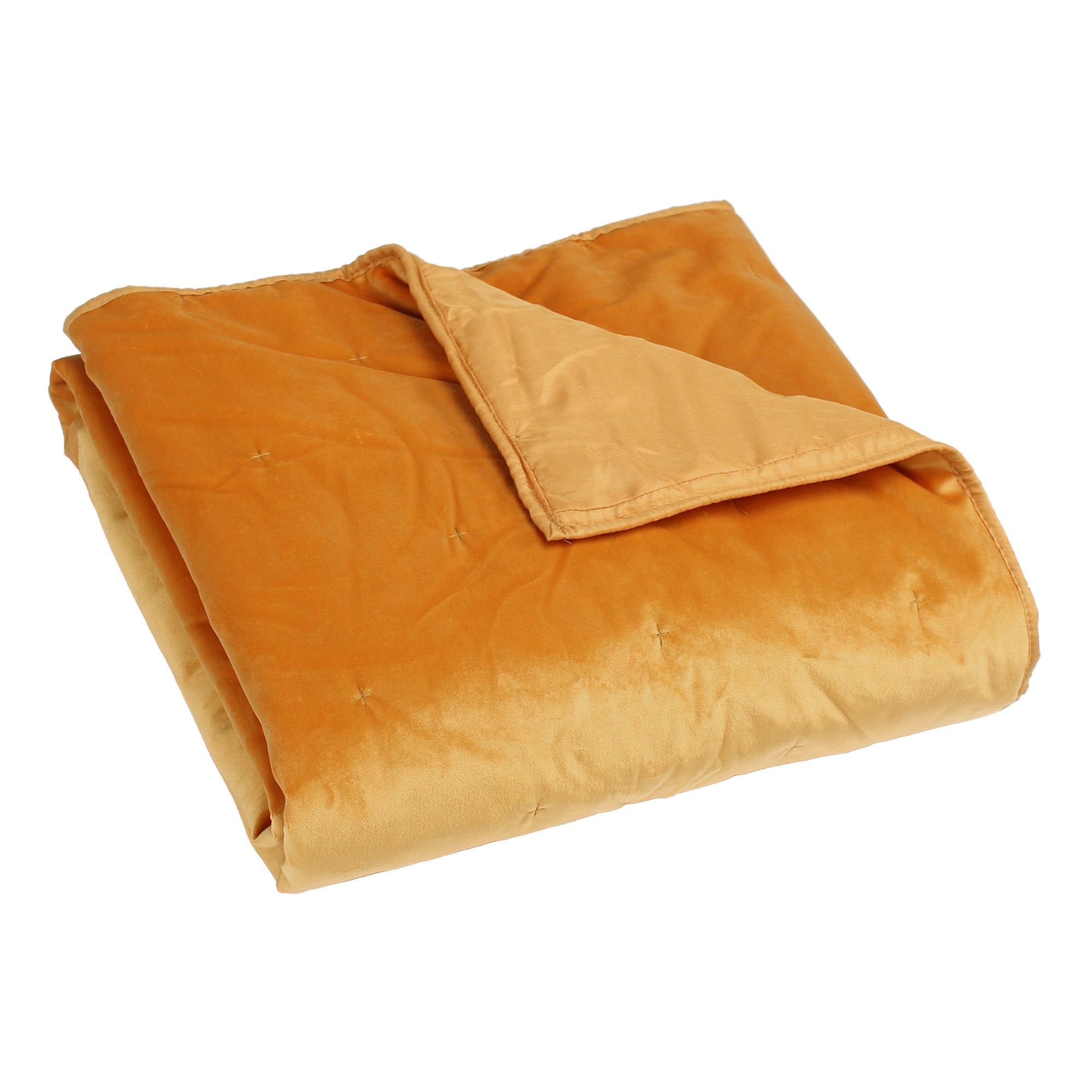 BH Calabria Velvet Ochre Quilted Throw Blanket - Soft Luxurious Bedspread for Couch, Sofa & Bed - Cozy Home Decor for Living Room, Bedroom & Dorm