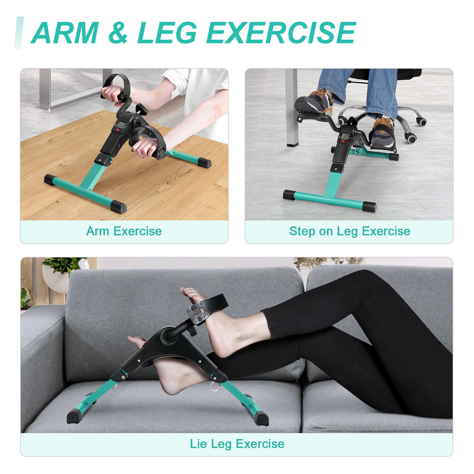 Uten Folding Pedal Exerciser - Under Desk Bike for Home & Office Workouts | Portable Mini Exercise Bike with LCD Monitor | Perfect for Arm & Leg Training While Sitting