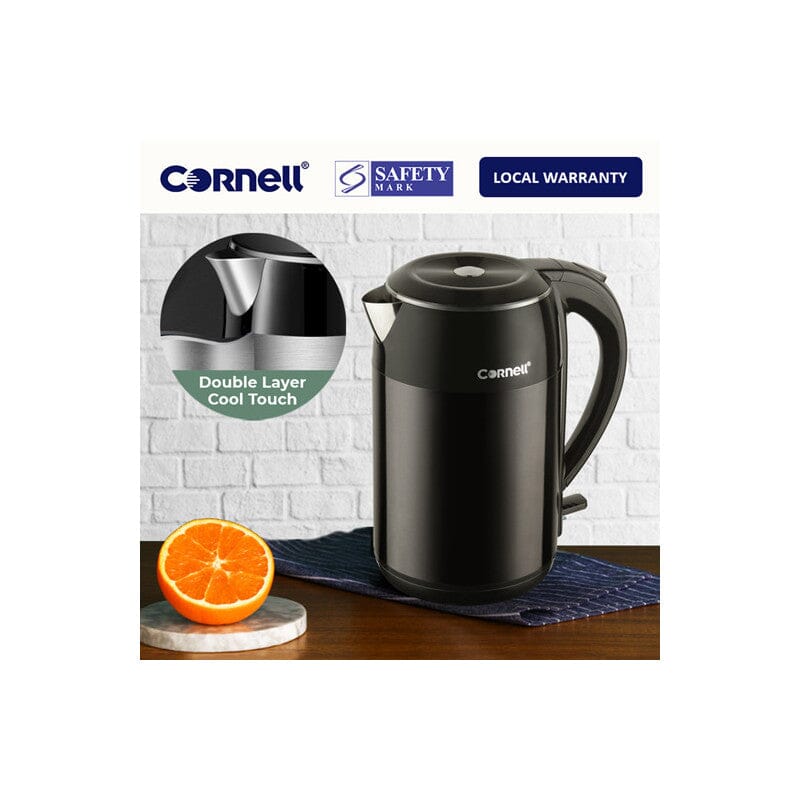 Cornell 1.8L Cool Touch Stainless Steel Electric Kettle - Fast Boiling, Auto Shut-Off & Boil-Dry Protection - Perfect for Tea, Coffee & Office Use (Model CJKP182SSB)