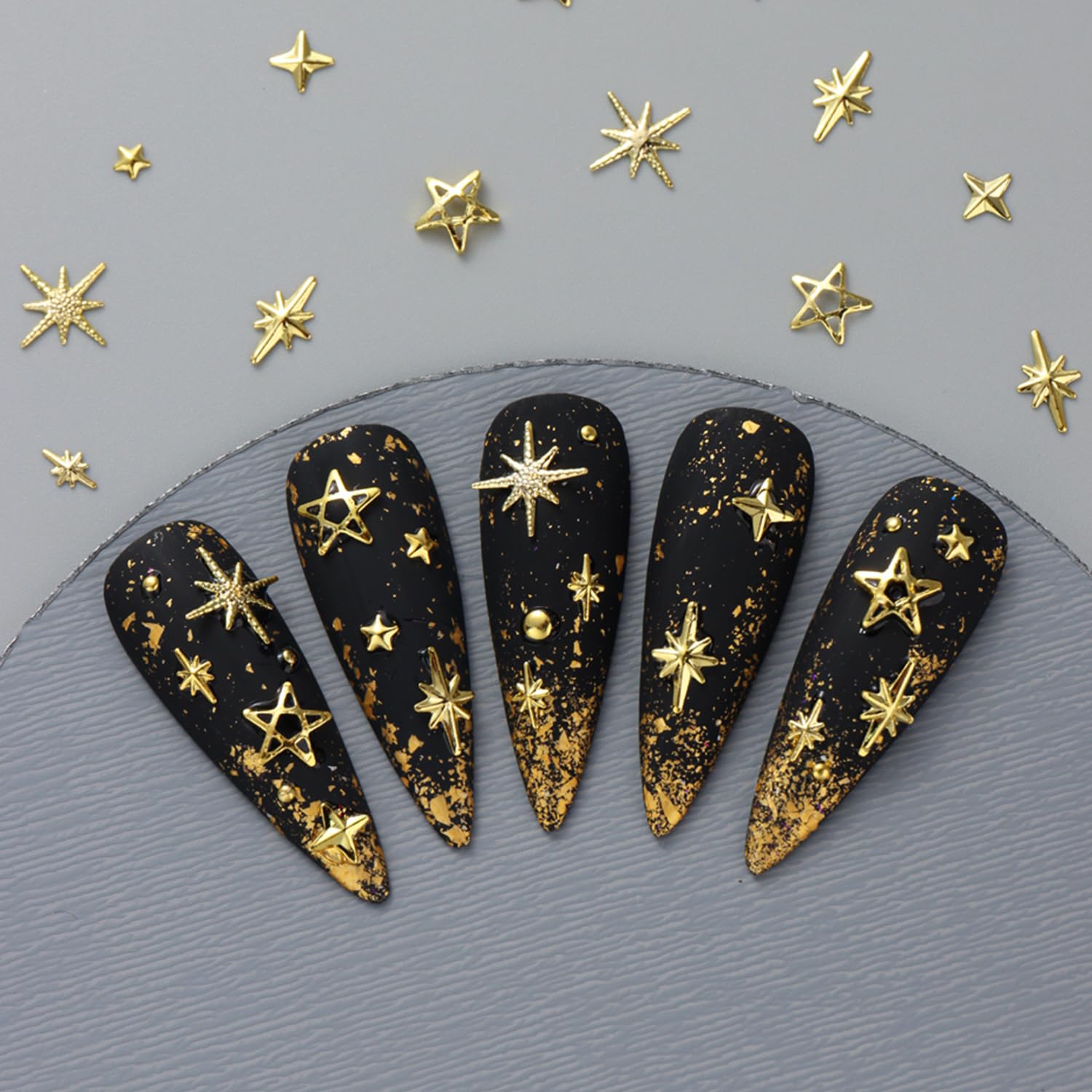 Shiny Gold Star Nail Charms - Mixed Metal Star Nail Art Decorations for Acrylic Nails, DIY Manicure Supplies - Perfect for Women's Nail Art, Party Nails, Salon Decor & Gift Ideas