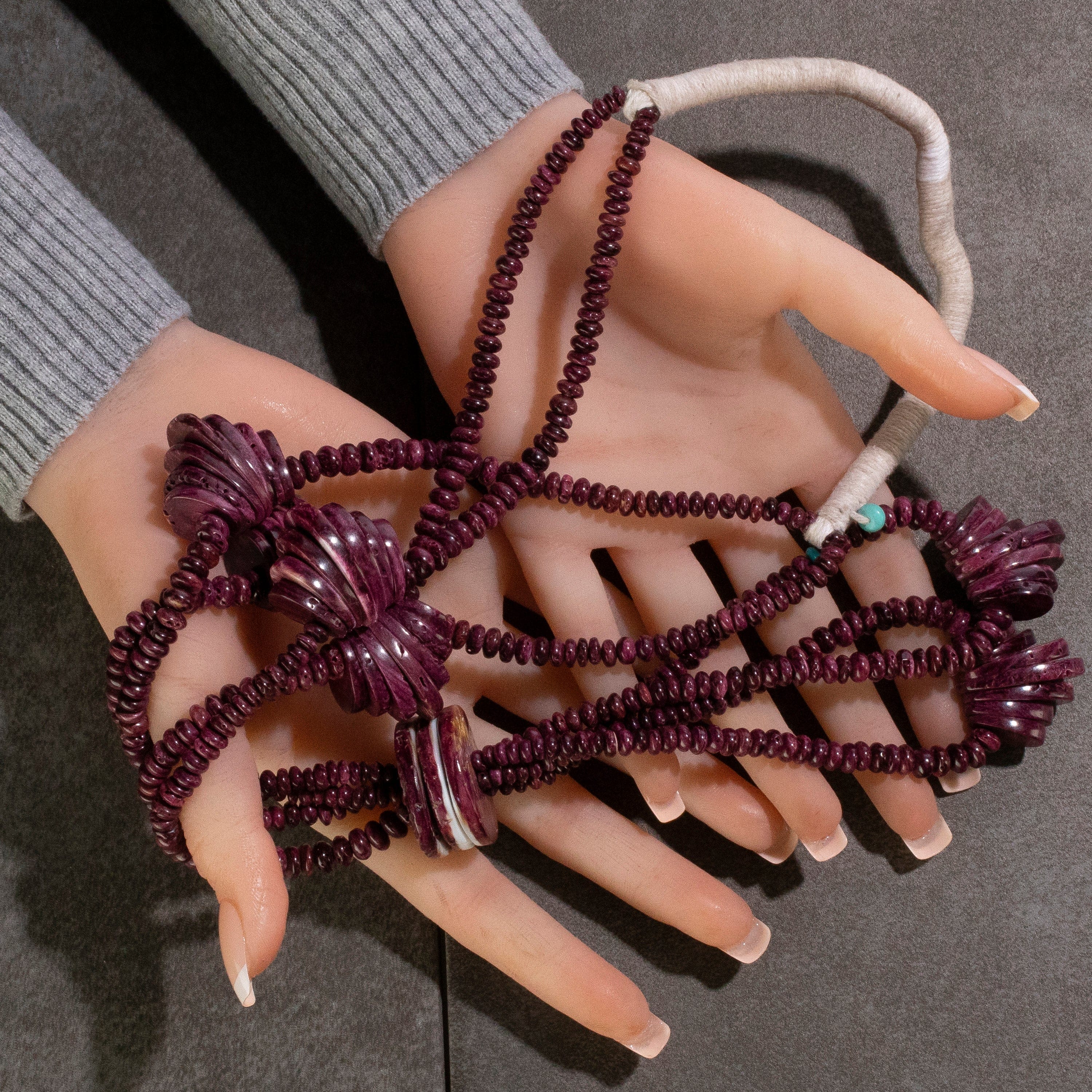 36 Purple Spiny Oyster Shell Heishi Bead Necklace - Handmade Native American Jewelry for Women, Boho Style Beaded Necklace for Casual Wear & Spiritual Healing