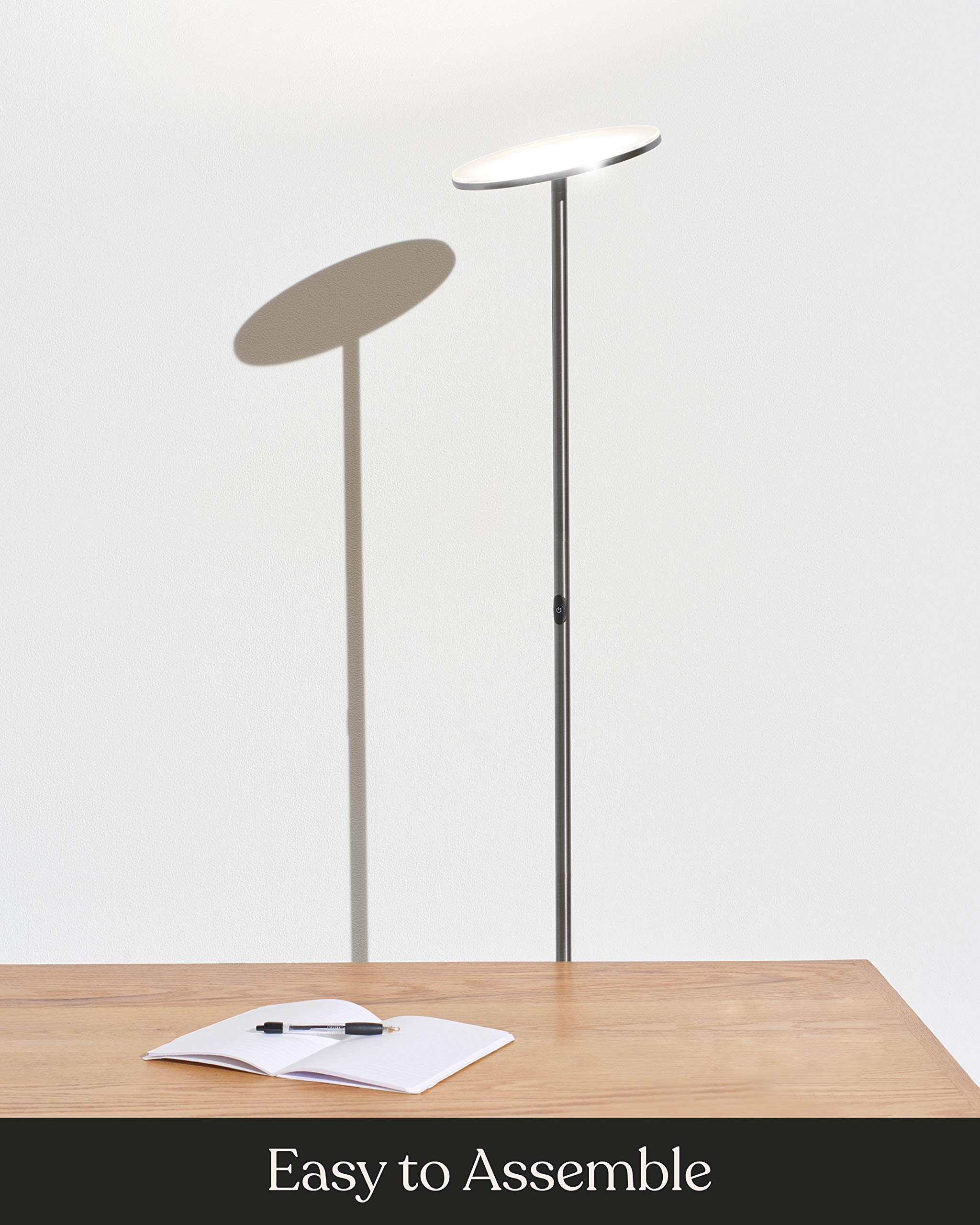 Brightech Sky LED Floor Lamp - Super Bright Dimmable Torchiere Standing Lamp for Living Room, Bedroom & Office - Brushed Nickel Finish - Perfect for Reading, Working & Ambient Lighting