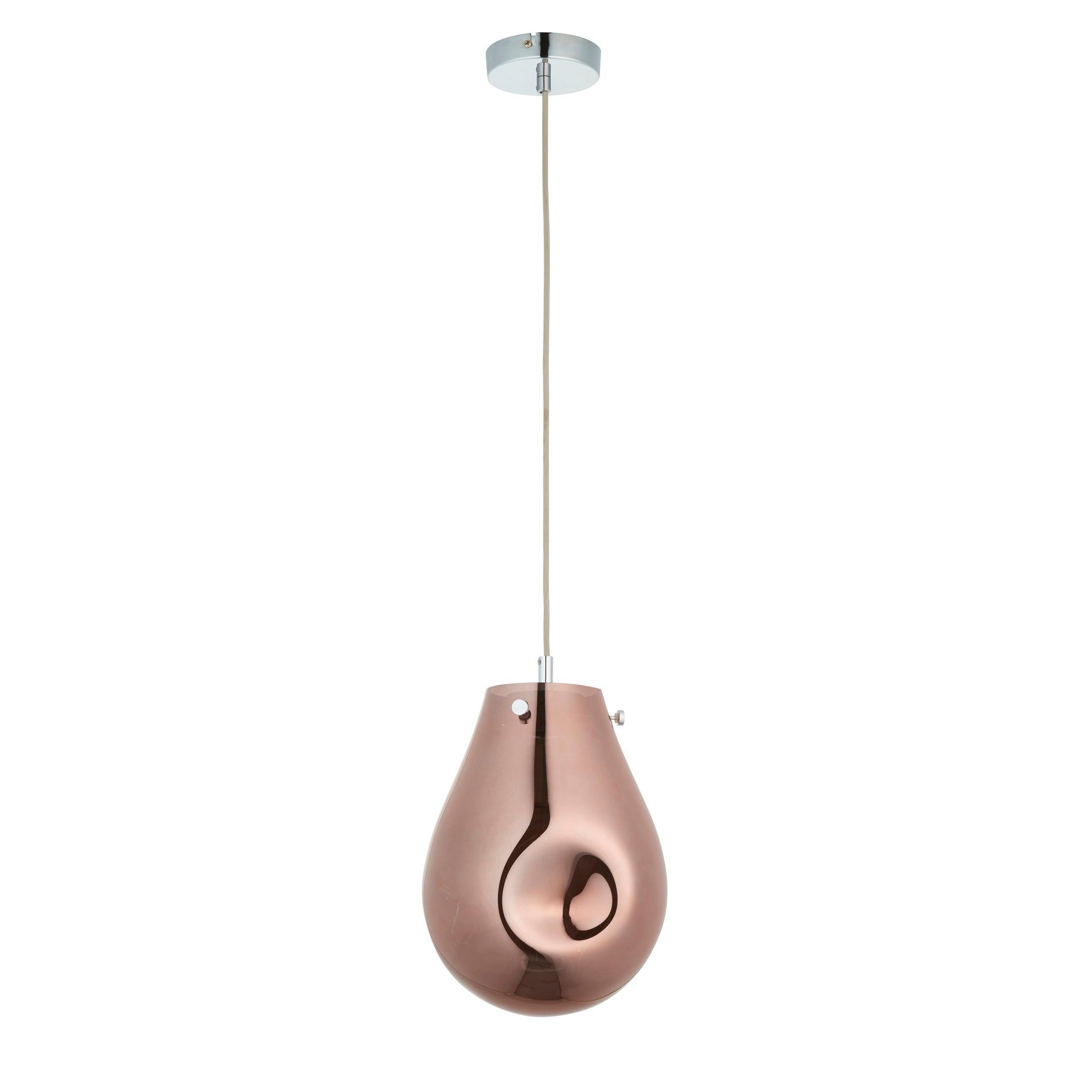 Dazzling Copper Metallic Glass & Chrome Ceiling Pendant Light Fixture - Modern Dining Room, Kitchen Island, or Bedroom Lighting Decor