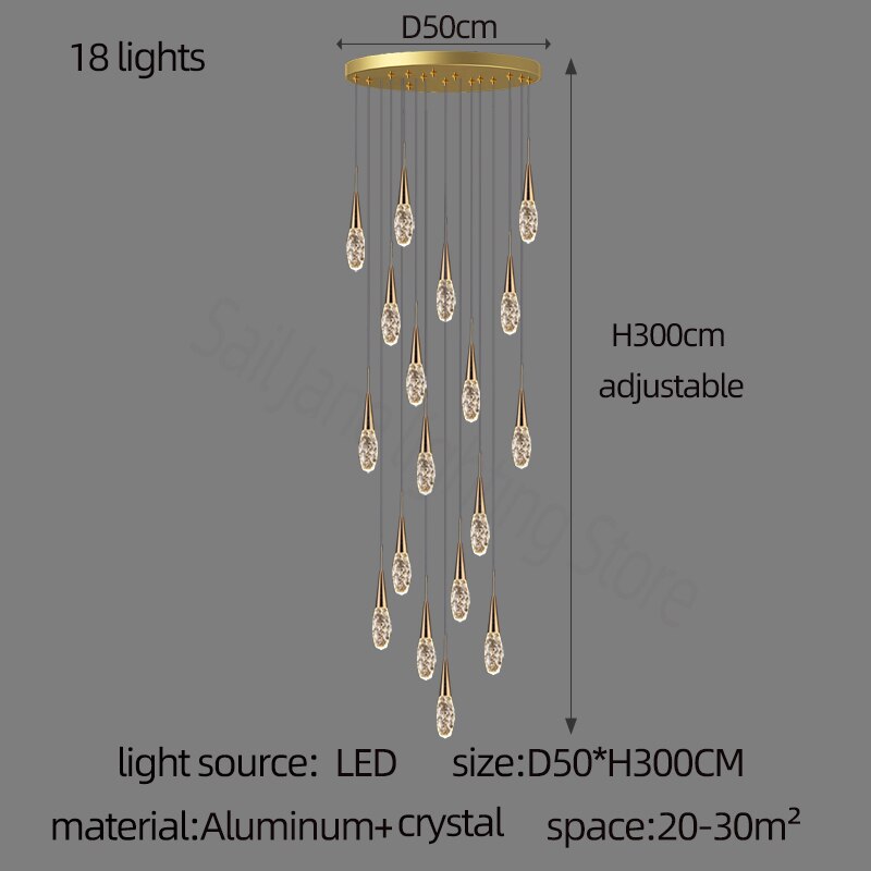 Crystal Cones Staircase Chandelier - Elegant Modern Lighting Fixture for Stairwells, Entryways & Luxury Homes | Dimmable LED Ceiling Light for Grand Staircases
