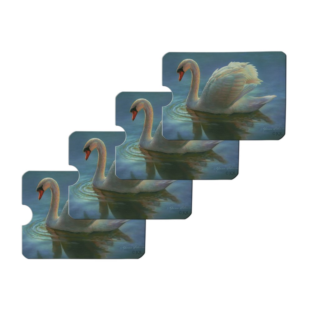 Premium RFID Blocking Credit Card Holder - Set of 4 Swan Painting Design Wallet Protectors for Contactless Security | Perfect for Travel, Shopping & Daily Use