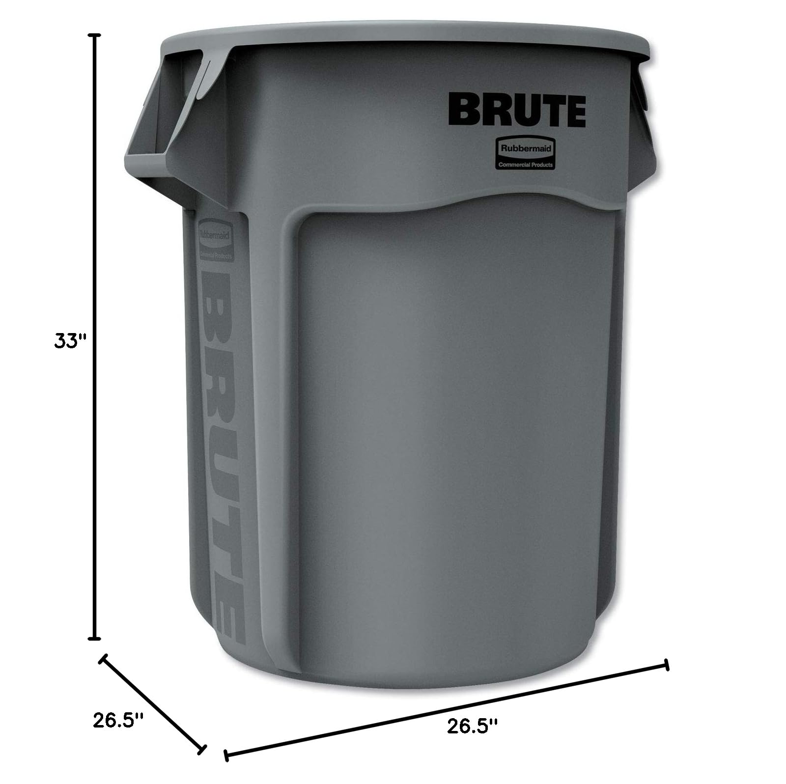 Rubbermaid BRUTE 55-Gallon Heavy-Duty Round Vented Trash Can - Gray, Commercial Grade for Landscaping, Construction, Restaurants, Stadiums, Offices & Warehouses | Durable Waste Bin for Indoor & Outdoor Use