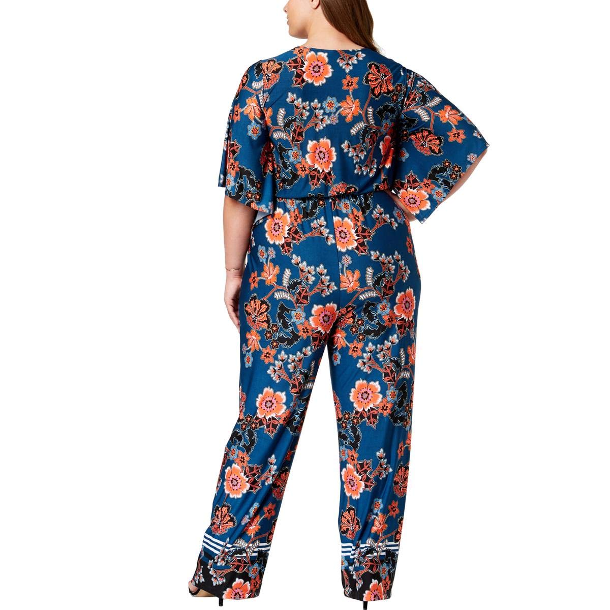 Women's Petite Floral Kimono Sleeve Jumpsuit in Blue - Plus Size 2XP | Casual Summer Outfit, Beach Cover Up, Boho Chic Fashion