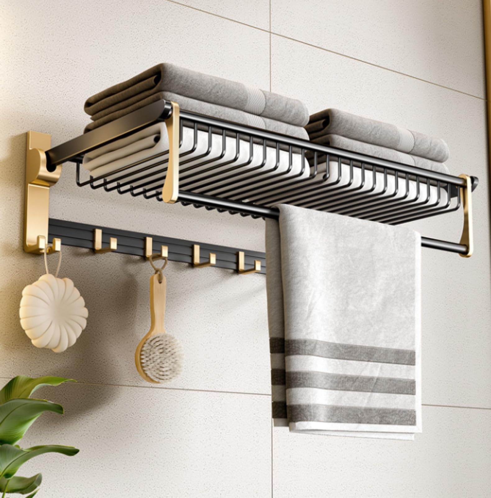 Foldable Bathroom Towel Rack & Shelf - 50cm Wall-Mounted Storage Organizer for Towels, Robes & Bathroom Essentials | Space-Saving Solution for Small Bathrooms & Laundry Rooms