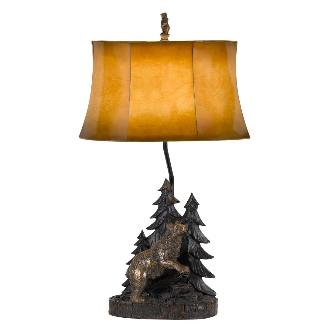 Cal Lighting 150W 3-Way Dimmer Forest Resin Table Lamp with Leatherette Shade - Perfect for Living Room, Bedroom, or Office Decor