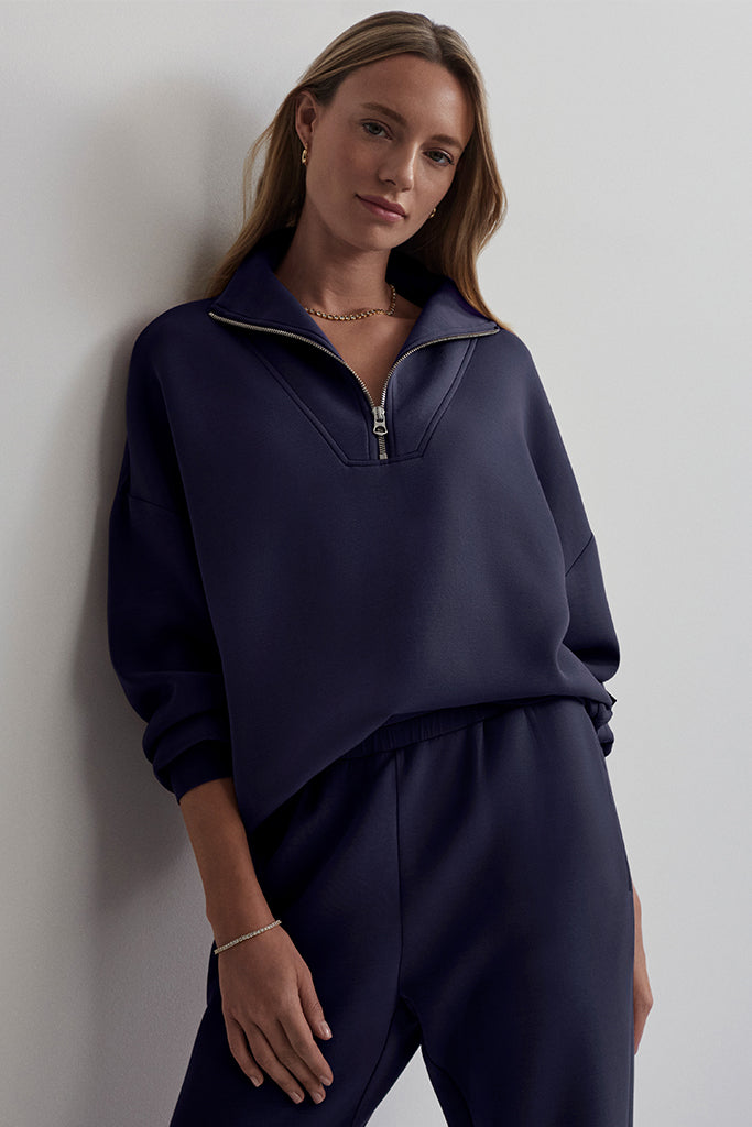 Varley Hawley Half Zip Sweater for Women - Navy Blue Pullover Fleece Top for Casual Wear & Outdoor Activities