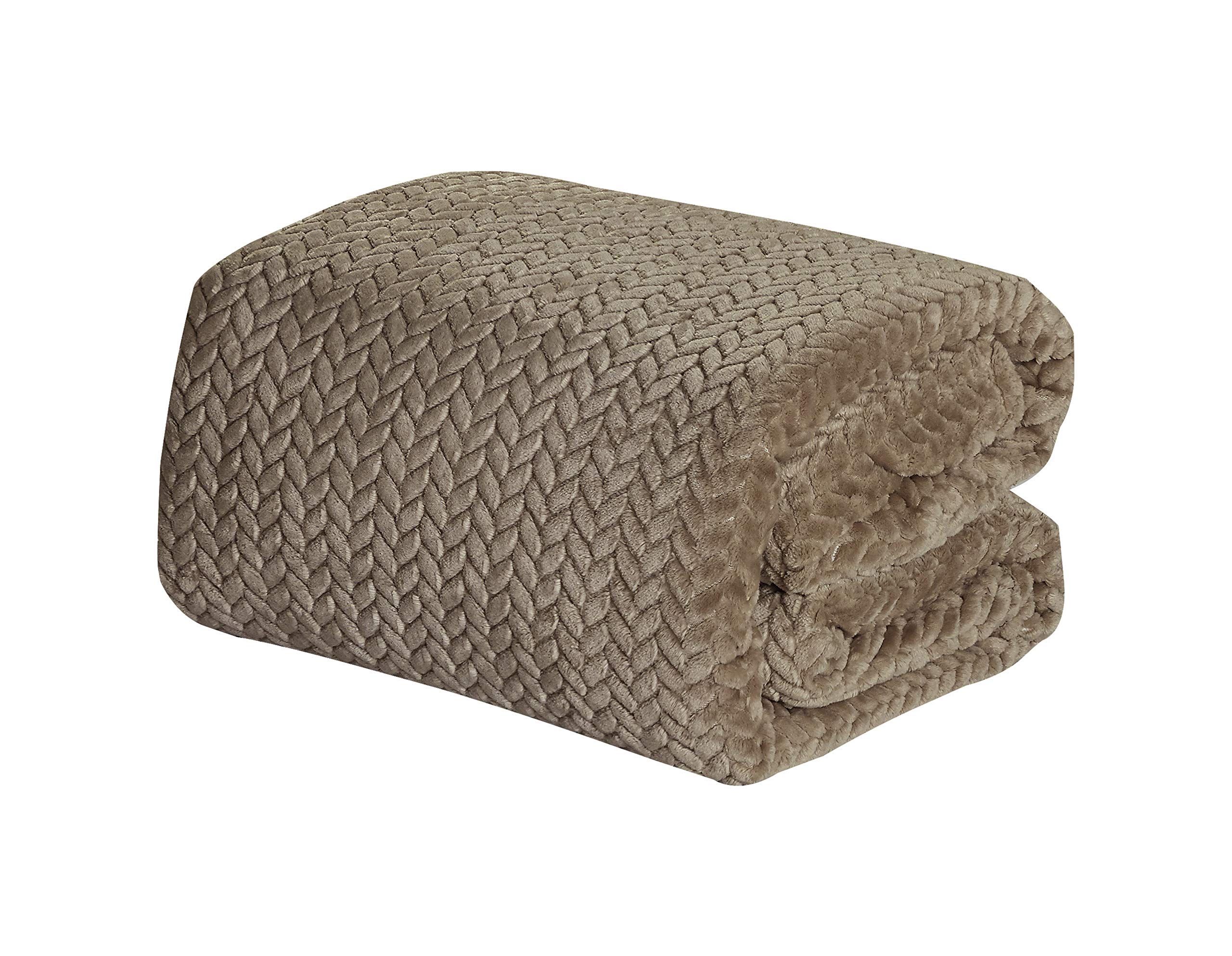 Noble House Superior Chevron Braided Bed Blanket - Soft Microplush Throw Cover for Full Size Bed in Mocha Brown | Cozy Living Room, Bedroom & Dorm Essential