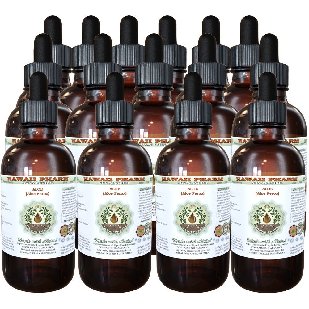 Alcohol-Free Aloe Vera Liquid Extract (Aloe Ferox) - Natural Herbal Supplement by Hawaii Pharm | 15x4 oz | Soothes Sunburns, Hydrates Skin & Supports Digestion | Perfect for Skincare, Haircare & Wellness Routines