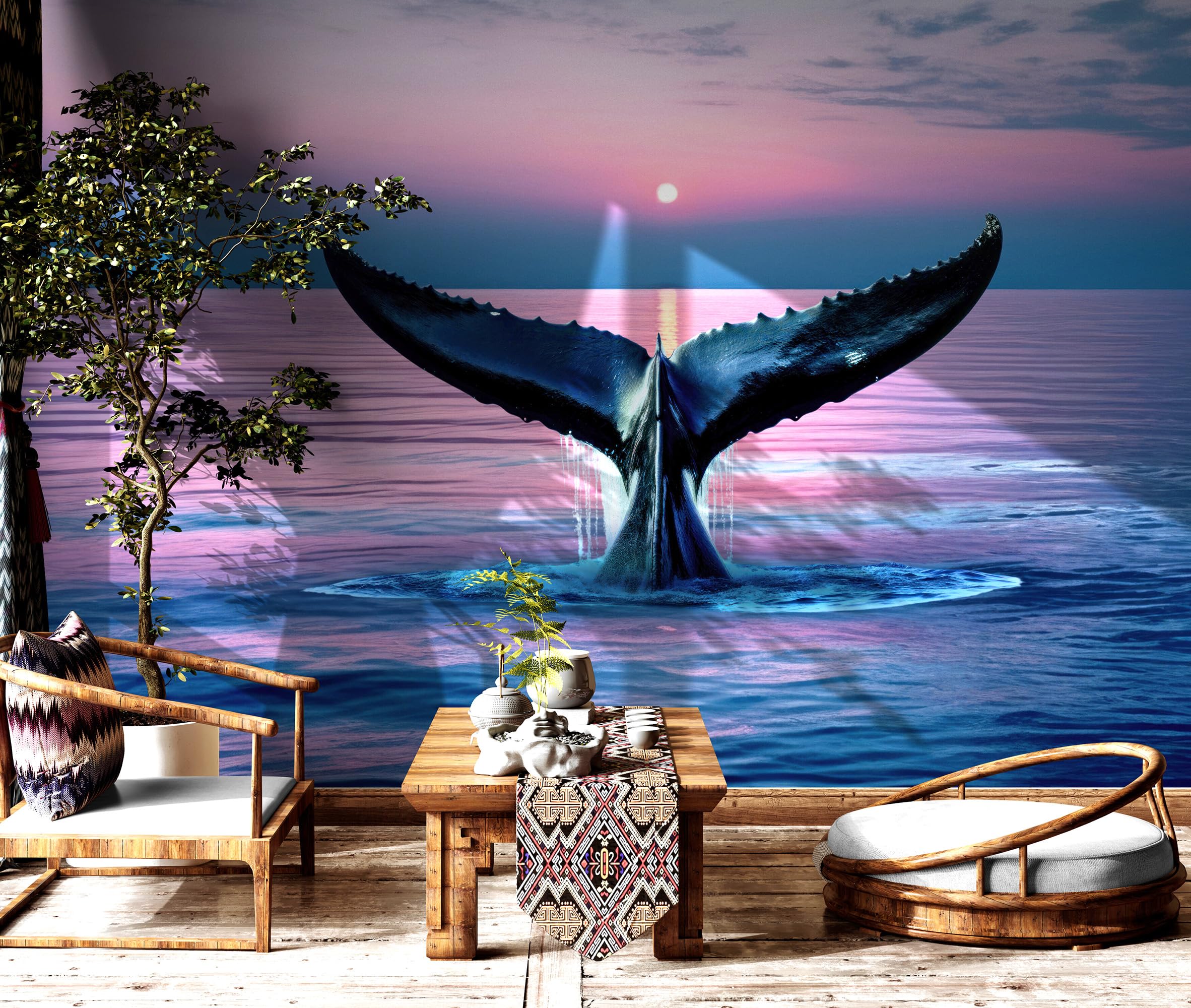 Whale Tail Ocean Wallpaper Mural - Nautical Theme Bathroom & Nursery Wall Decor - Sea Life Scenic Wall Art for Coastal Home Decor (#6688) | Perfect for Beach House, Kids Room & Bathroom Makeovers