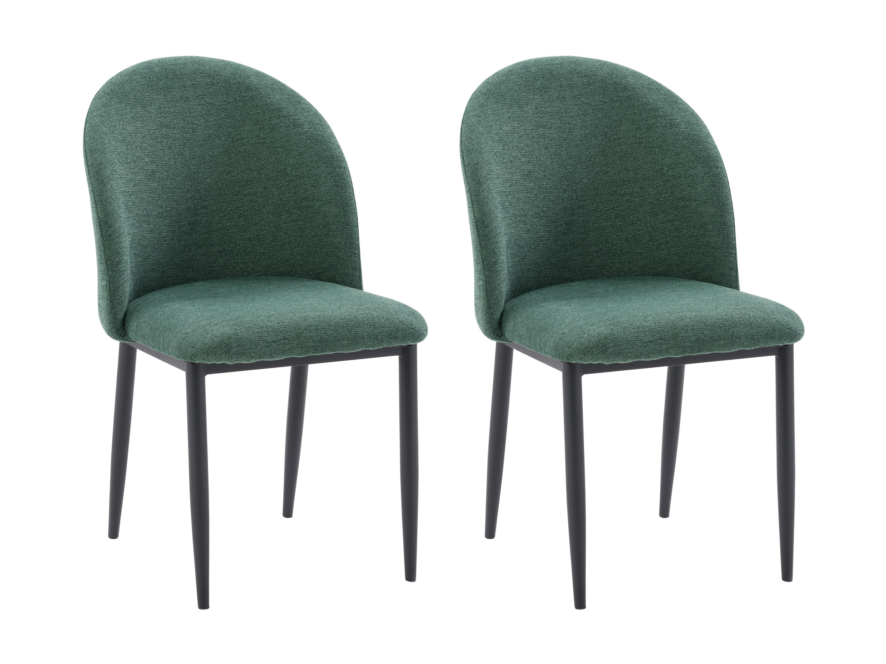 Dark Green Curved Dining Chairs Set of 2 - Modern Velvet Upholstered Kitchen Chairs with Wooden Legs for Dining Room, Restaurant, or Cafe