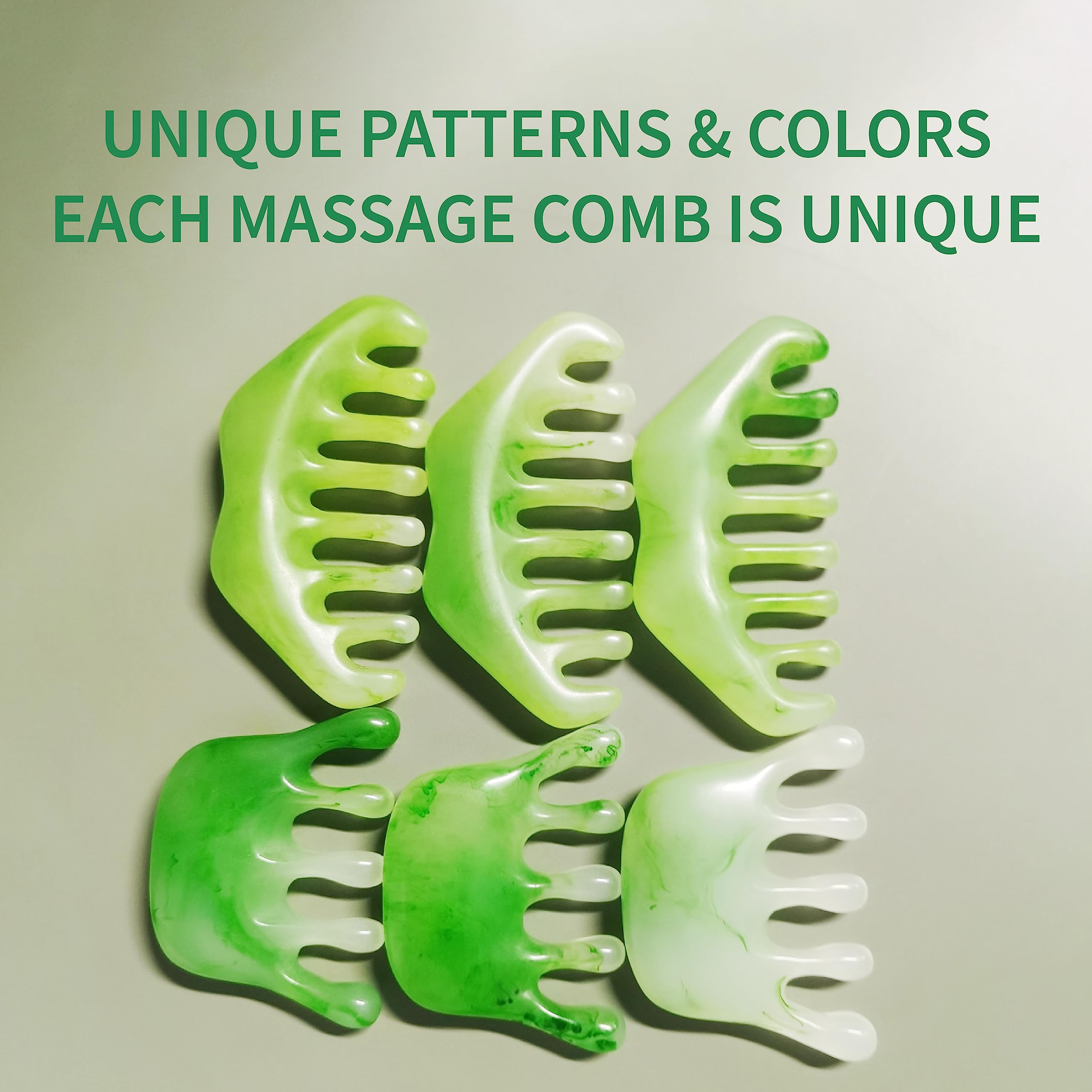 Jade Scalp Massager Comb - Gua Sha Comb for Hair Growth, Blood Circulation & Acupressure - Resin Head Massage Tool for Relaxation & Stress Relief - Perfect for Home Spa, Self Care & Beauty Routine
