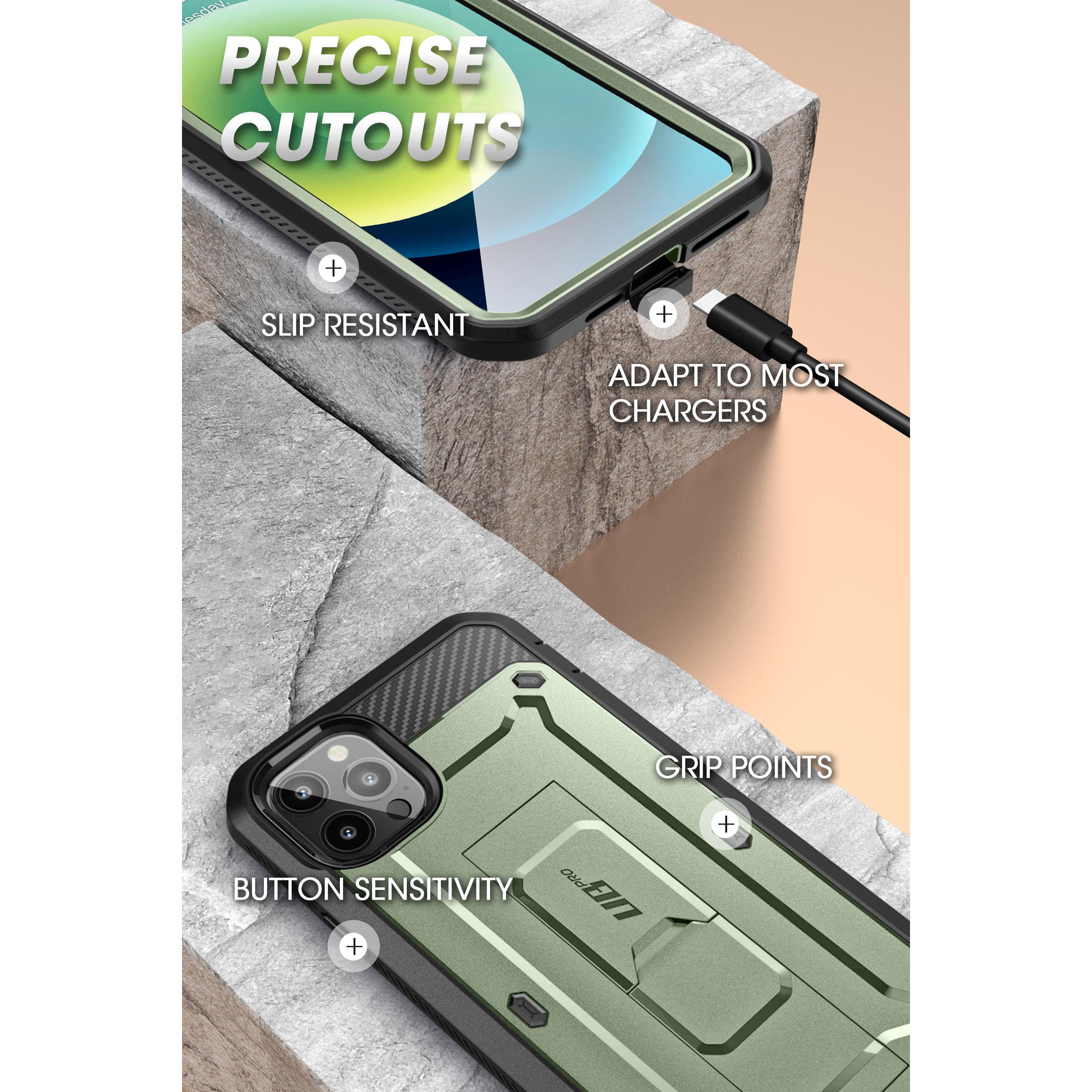 iPhone 13 Pro Max 6.7 inch Unicorn Beetle Pro Rugged Case - Dark Green Protective Cover with Military-Grade Drop Protection | Perfect for Outdoor Adventures, Construction Work & Extreme Sports
