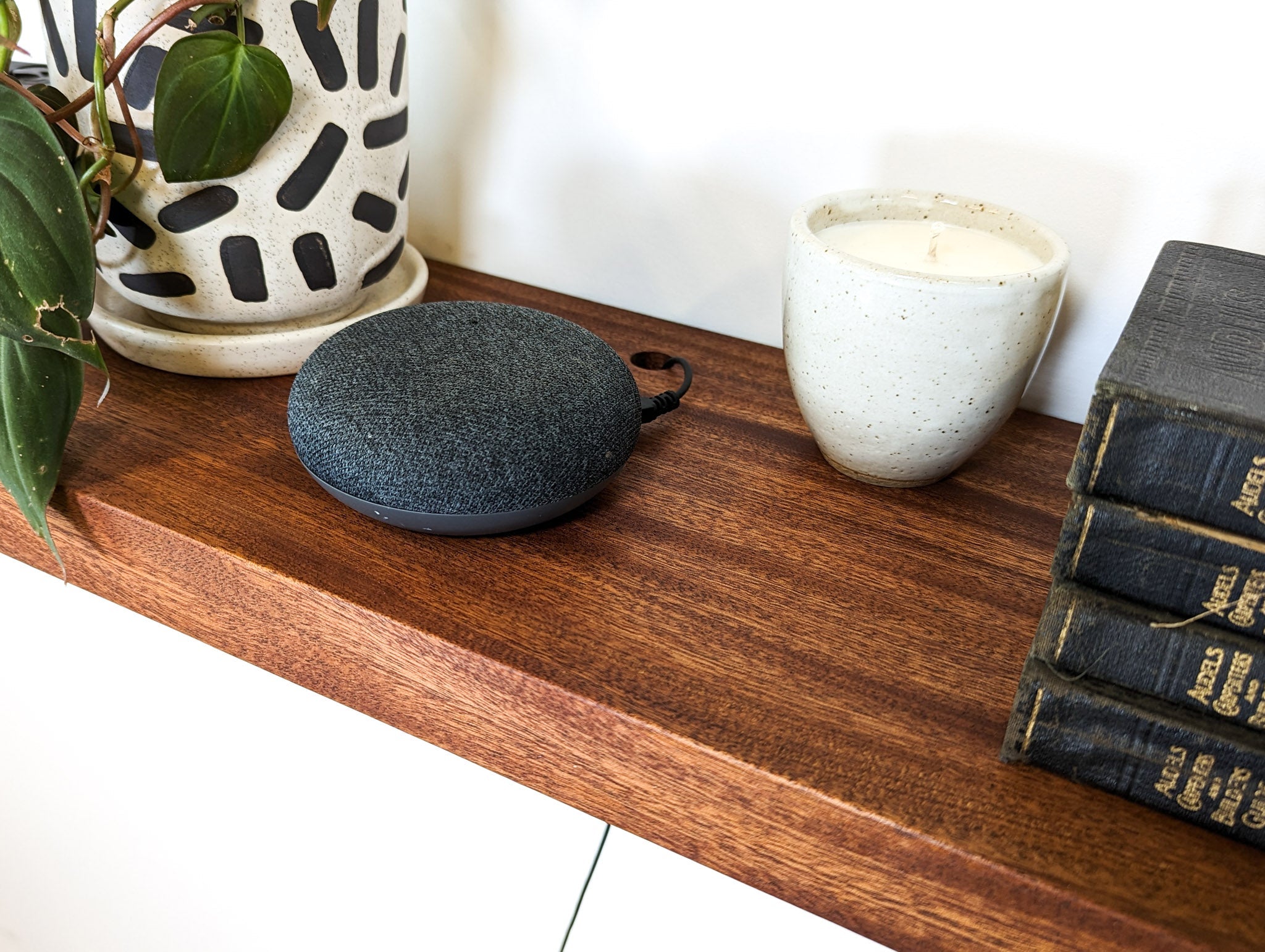 Solid Oak Floating Shelf with Grommet Holes - Heavy Duty Wall Mounted Shelf for Kitchen, Bathroom, Living Room & Office Storage & Decor