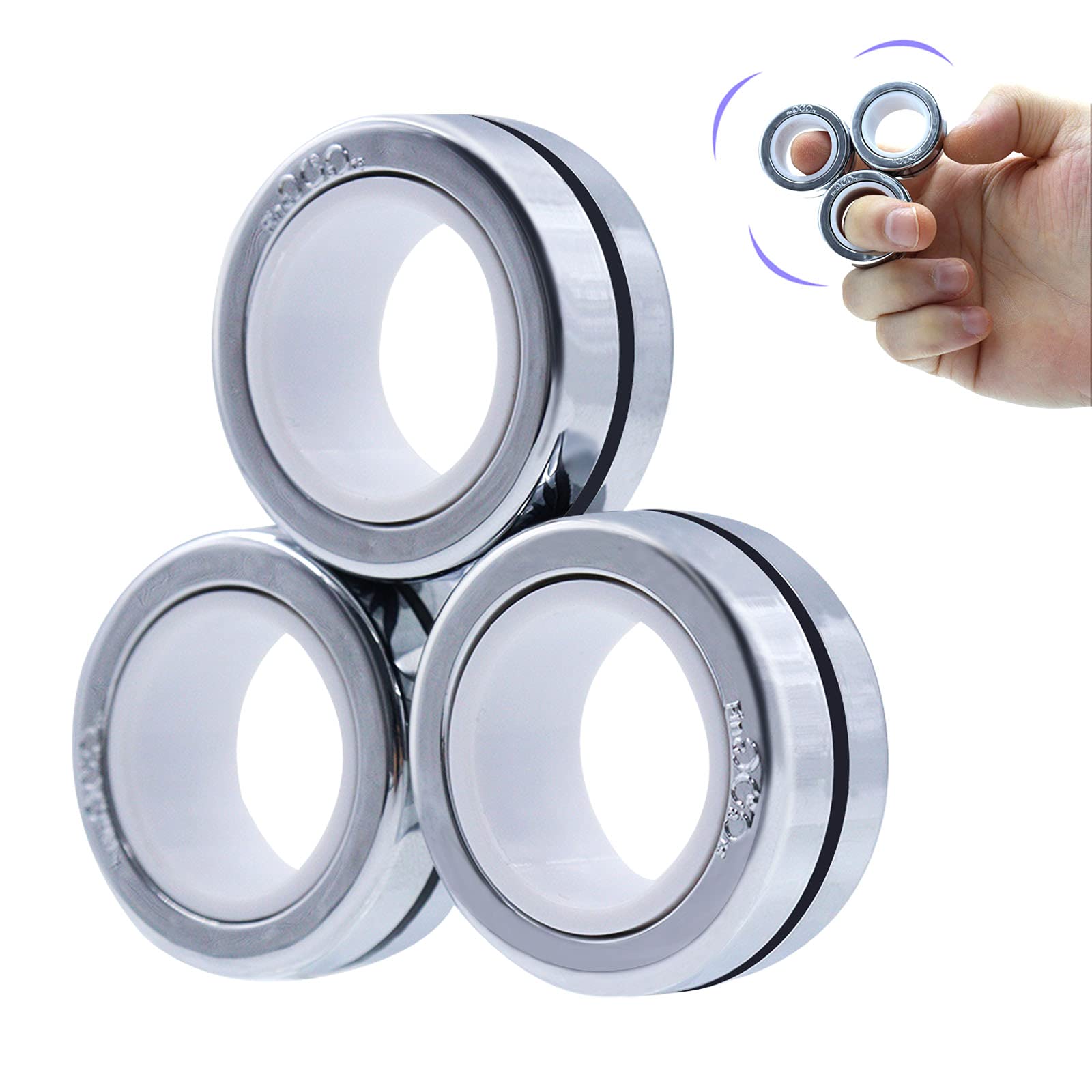 Magnetic Fidget Rings Set of 3 - Stress Relief Toys for Adults & Kids, Anxiety Reducer, Finger Decompression Spinner - Perfect for Office, Classroom, Travel and ADHD Focus Training