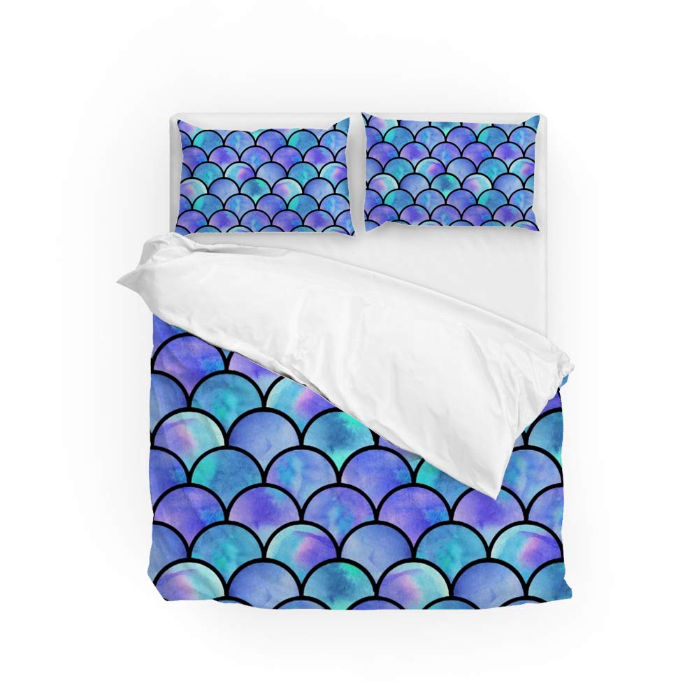 Mermaid Tail Scale Duvet Cover Set - Full Size Bedding with Pillow Shams - Soft Microfiber Polyester - Perfect for Kids' Rooms, Themed Bedrooms & Fantasy Decor